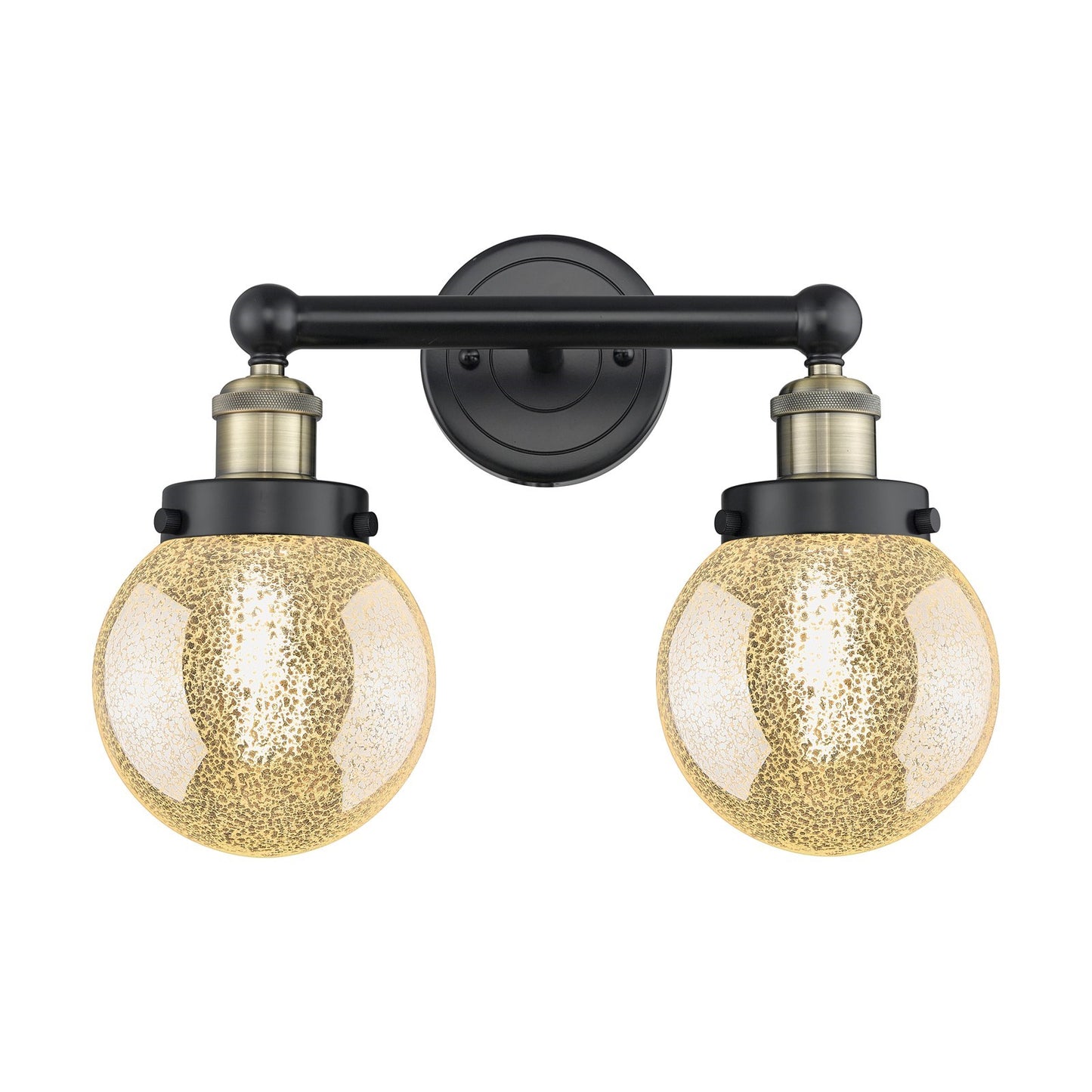 Innovations Beacon 15in 2-Light Bath Vanity | Industrial Black Antique Brass and Mercury Glass | Bathroom Vanity & Powder Room | Model 616-2W-BAB-G208-6