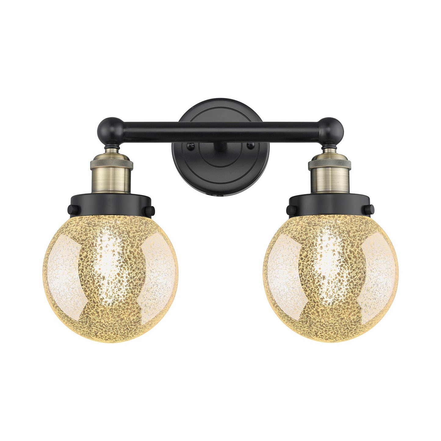Innovations Beacon 17in 2-Light Bath Vanity | Industrial Black Antique Brass and Mercury Glass | Bathroom Vanity & Powder Room | Model 616-2W-BAB-G208-8