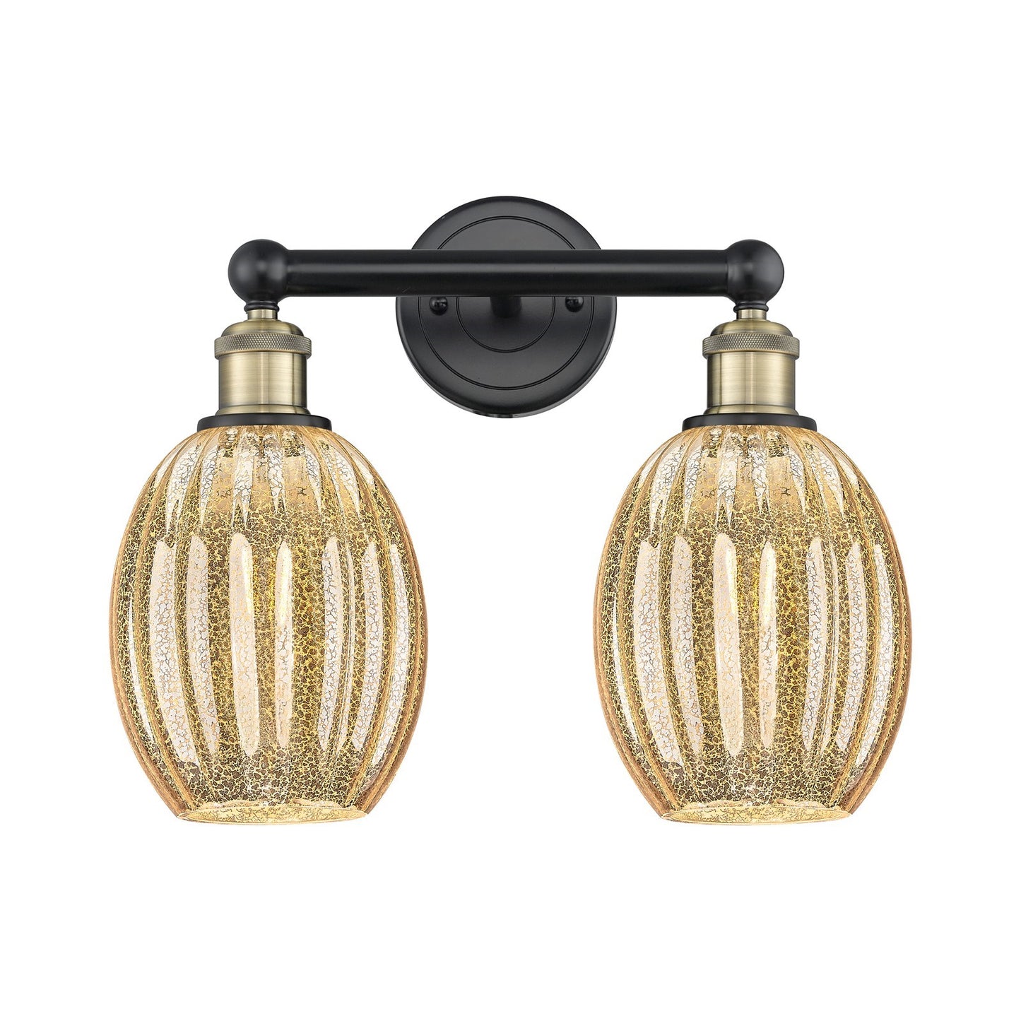 Innovations Preston Bulb 15in 2-Light Bath Vanity Light | Industrial Black Antique Brass Steel and Mercury Glass | Bathroom | Model 616-2W-BAB-G459-6ME