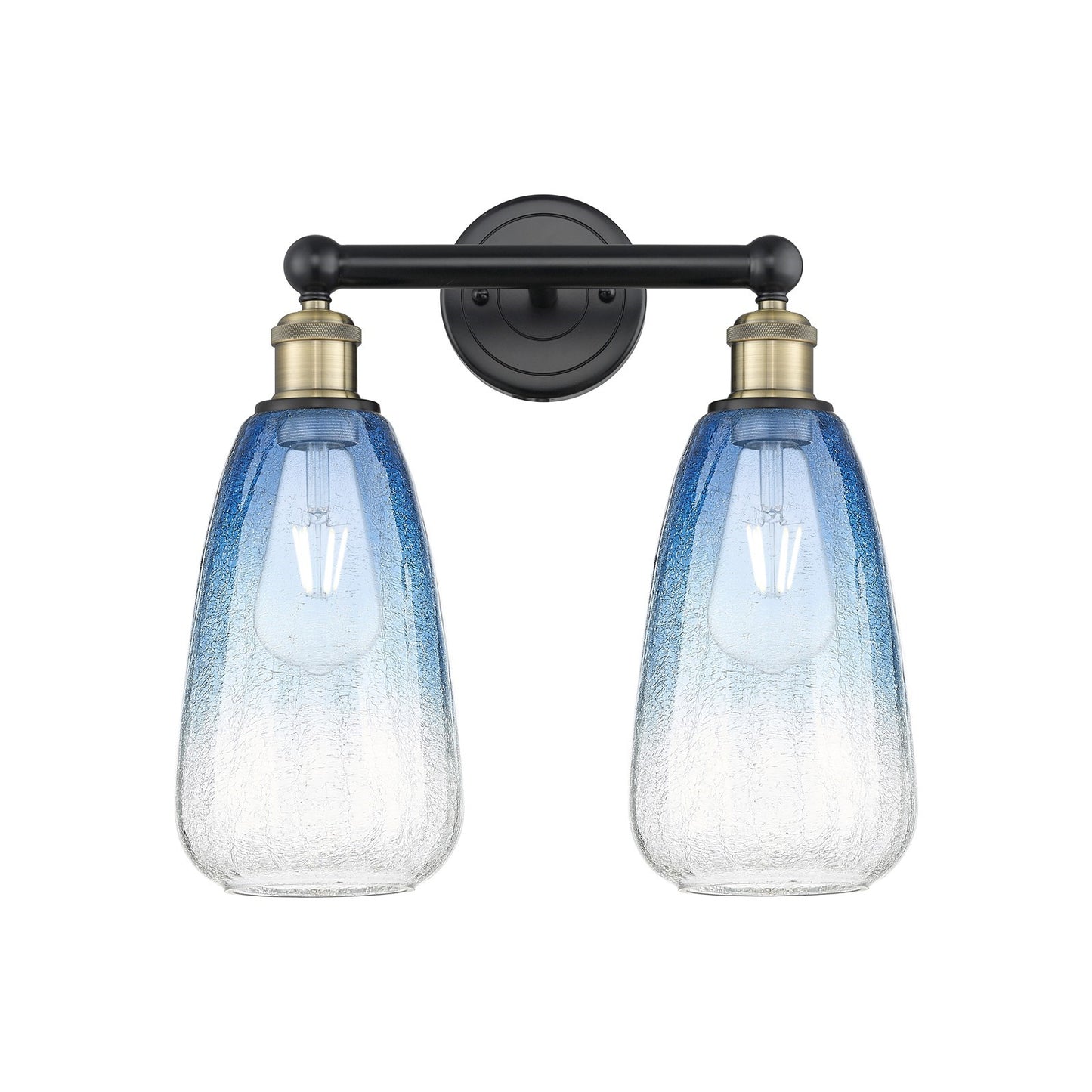 Innovations Brookhaven Almond 15in 2-Light Bath Vanity Light | Industrial Black Antique Brass and Sapphire Blue Glass | Model 616-2W-BAB-G480-6SB