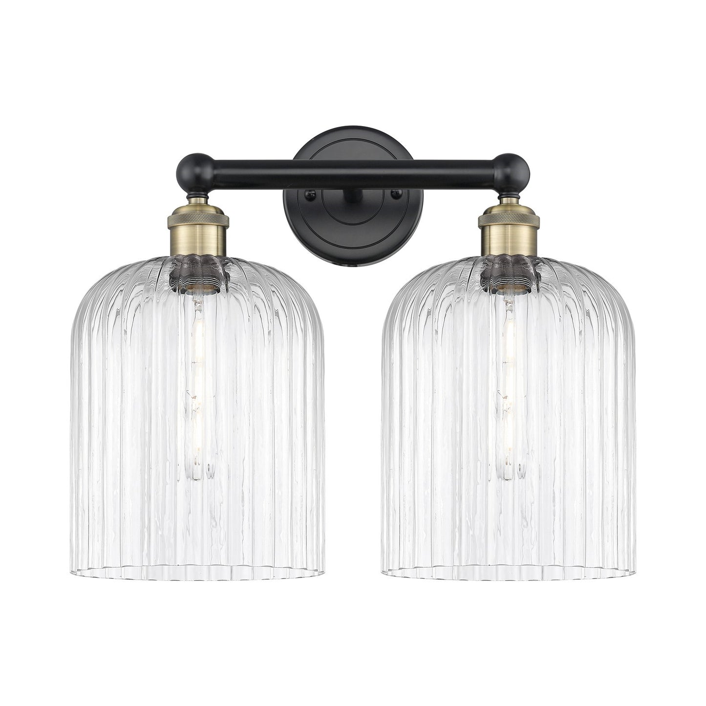 Innovations Bridal Veil 14in 2-Light Bath Vanity Light | Art Nouveau Industrial Black Antique Brass and Clear Ribbed Glass | Model 616-2W-BAB-G559-8CL