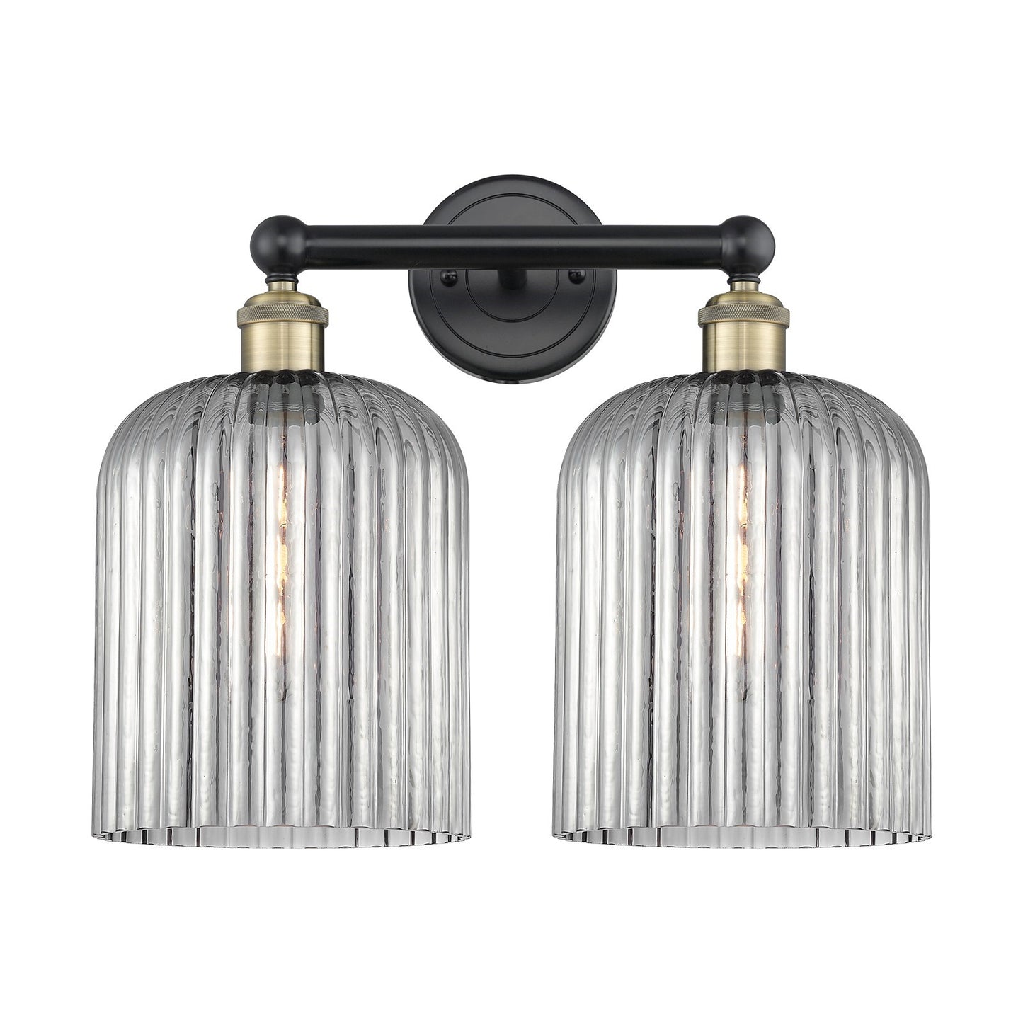 Innovations Bridal Veil 14in 2-Light Bath Vanity Light | Art Nouveau Black Antique Brass and Light Smoke Ribbed Glass | Model 616-2W-BAB-G559-8SM