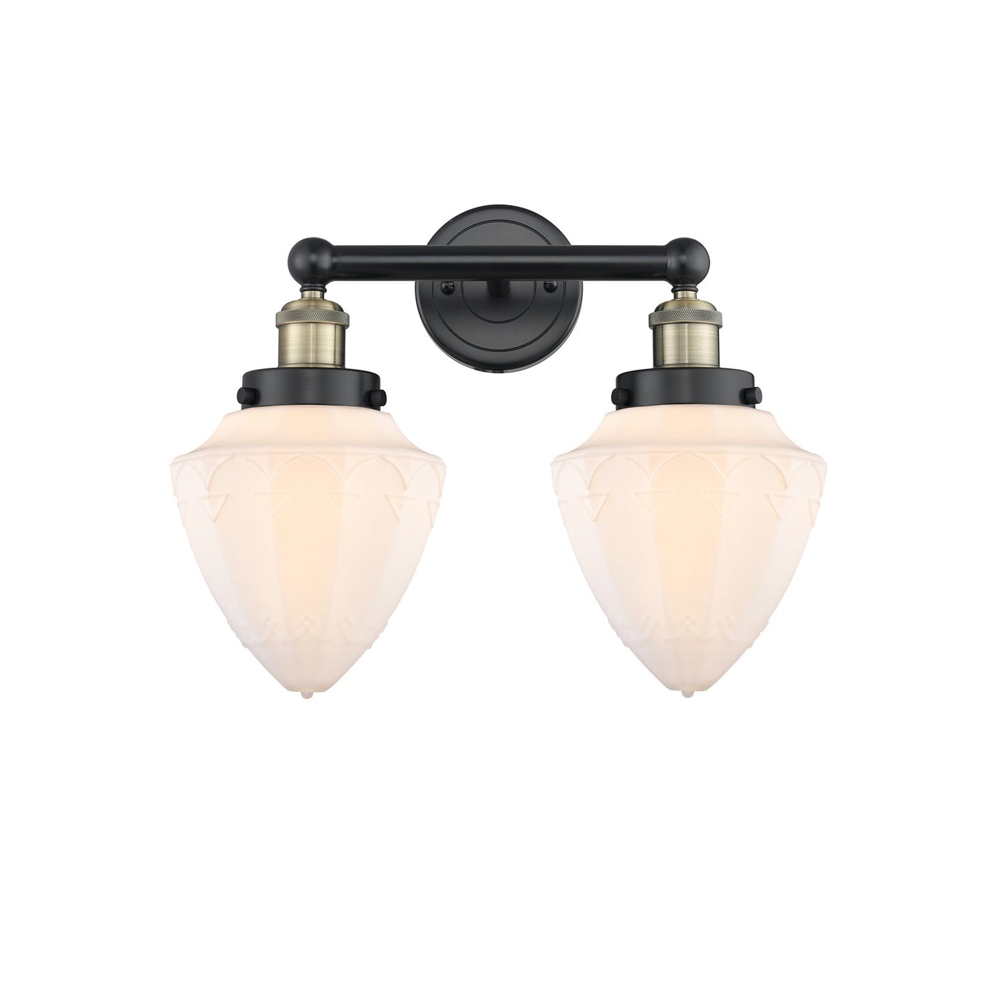 Innovations Bullet 16in 2-Light Bath Vanity | Industrial Black Antique Brass and Matte White Frosted Glass | Bathroom Vanity & | Model 616-2W-BAB-G661-7