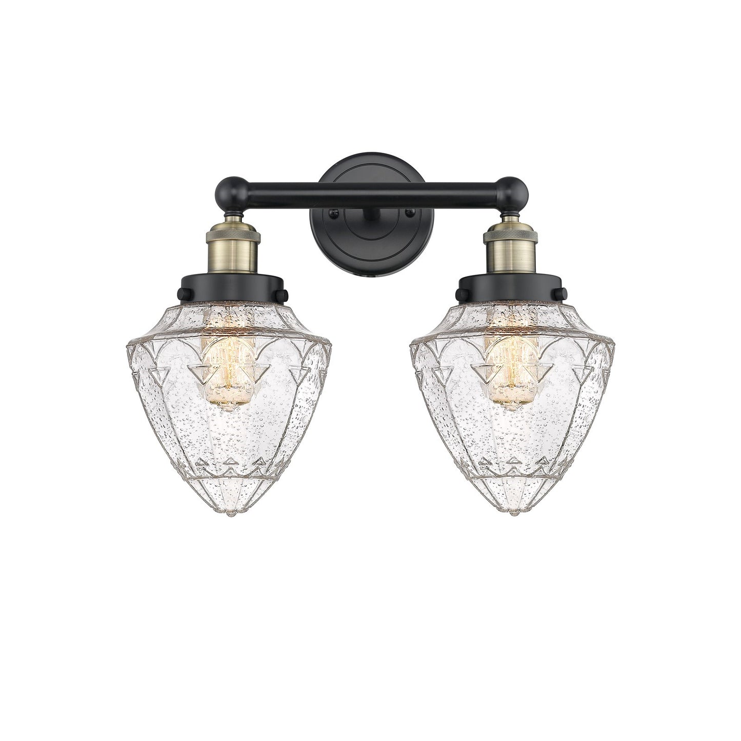 Innovations Bullet 16in 2-Light Bath Vanity | Industrial Black Antique Brass Steel and Seedy Glass | Bathroom Vanity & Powder | Model 616-2W-BAB-G664-7