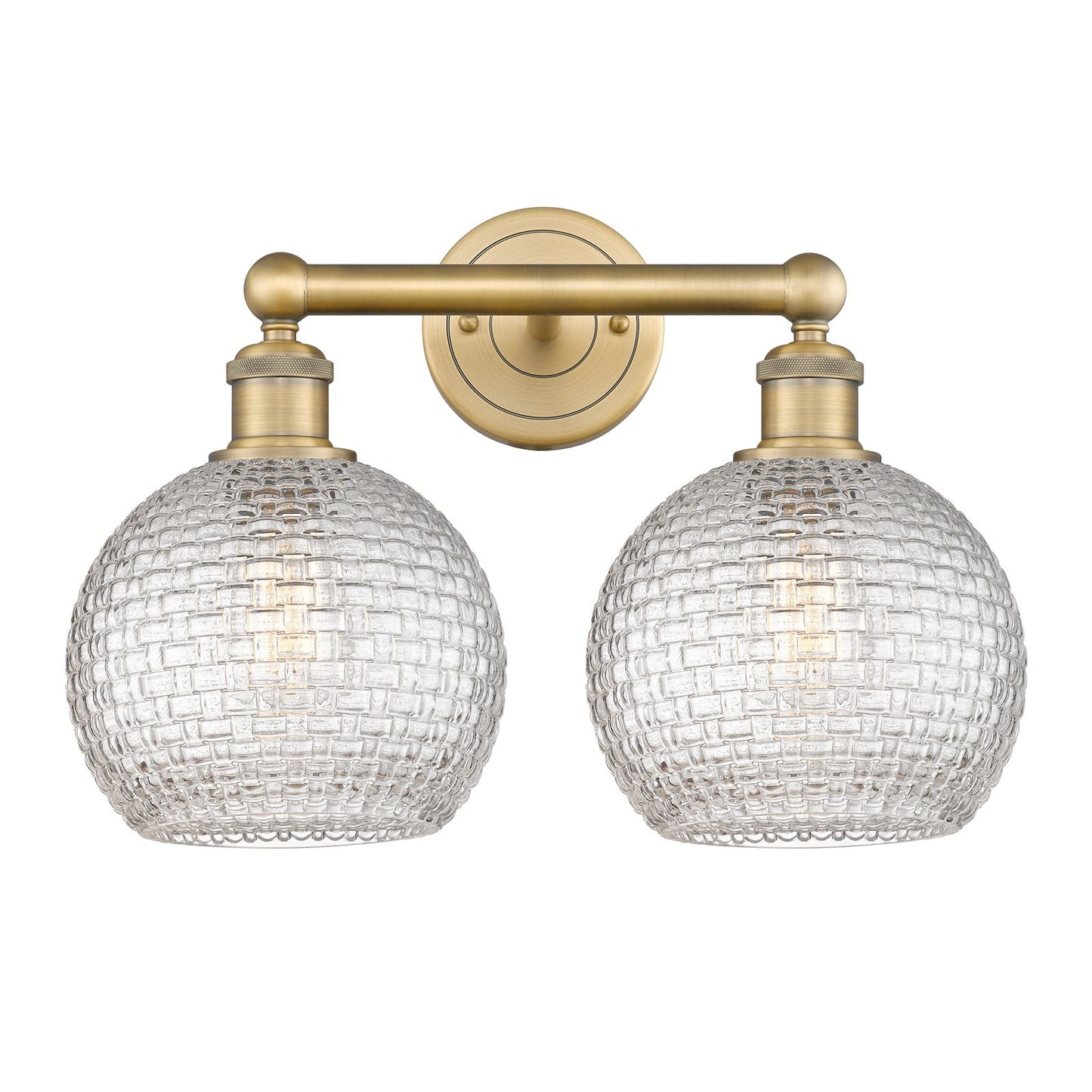 Innovations Athens 17in 2-Light Bath Vanity Light | Modern Farmhouse Brushed Brass and Clear Basket Weave Glass | Bathroom | Model 616-2W-BB-G122C-8CL