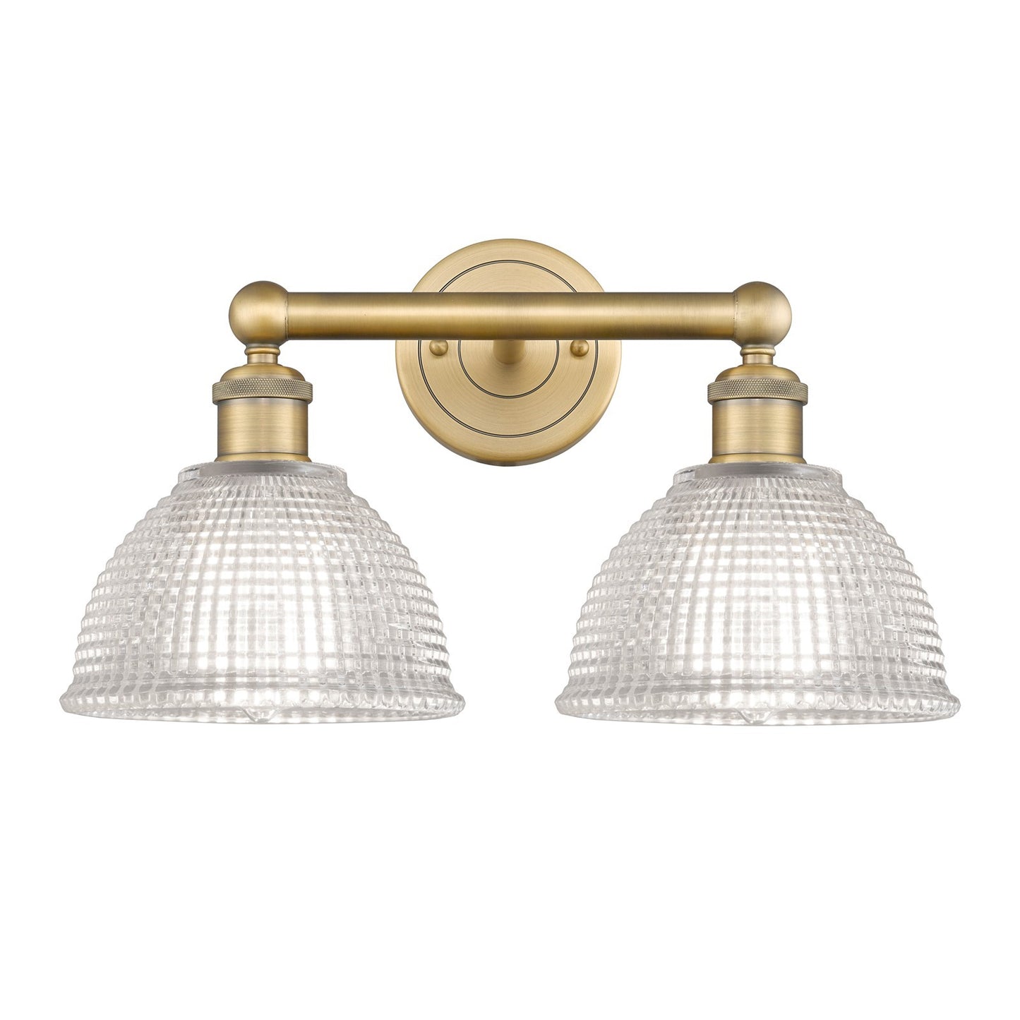 Innovations Arietta 17in 2-Light Bath Vanity Light | Industrial Brushed Brass Steel and Clear Glass | Bathroom Vanity | 17 x 10.25 | Model 616-2W-BB-G422