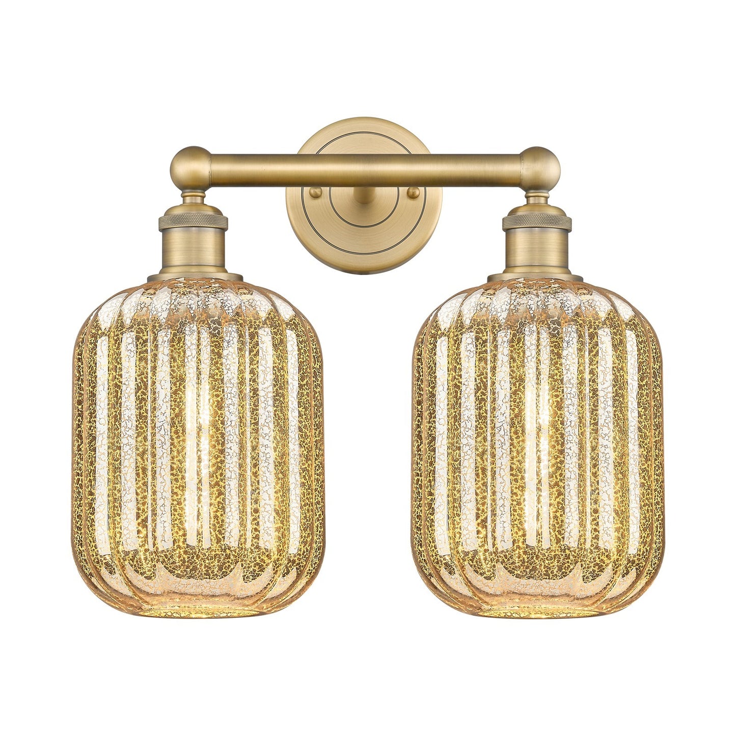 Innovations Preston Cylinder 15.75in 2-Light Bath Vanity Light | Industrial Brushed Brass and Mercury Glass | Bathroom Vanity | Model 616-2W-BB-G460-7ME
