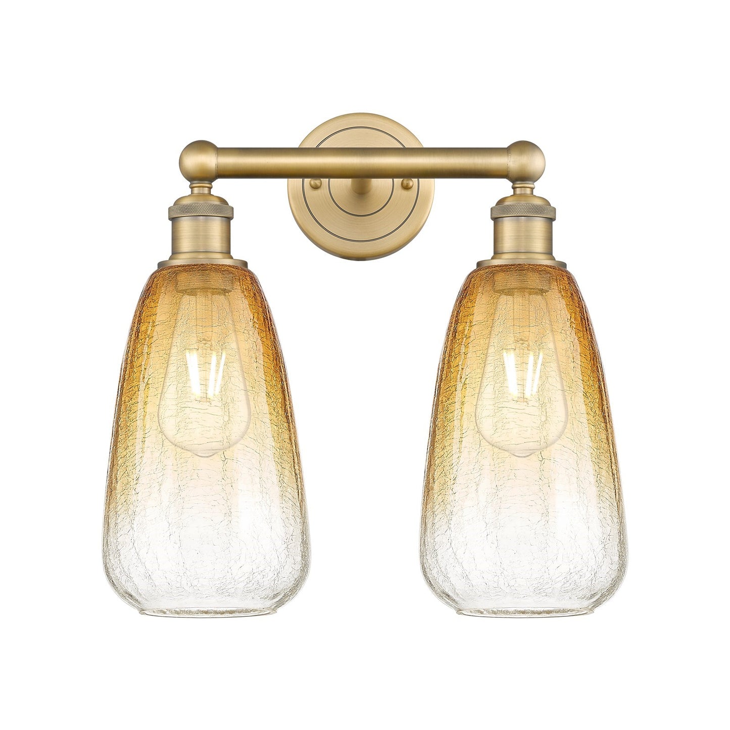 Innovations Brookhaven Almond 15in 2-Light Bath Vanity | Industrial Brushed Brass and Amber Glass | Damp-Rated Bathroom & | Model 616-2W-BB-G480-6AM