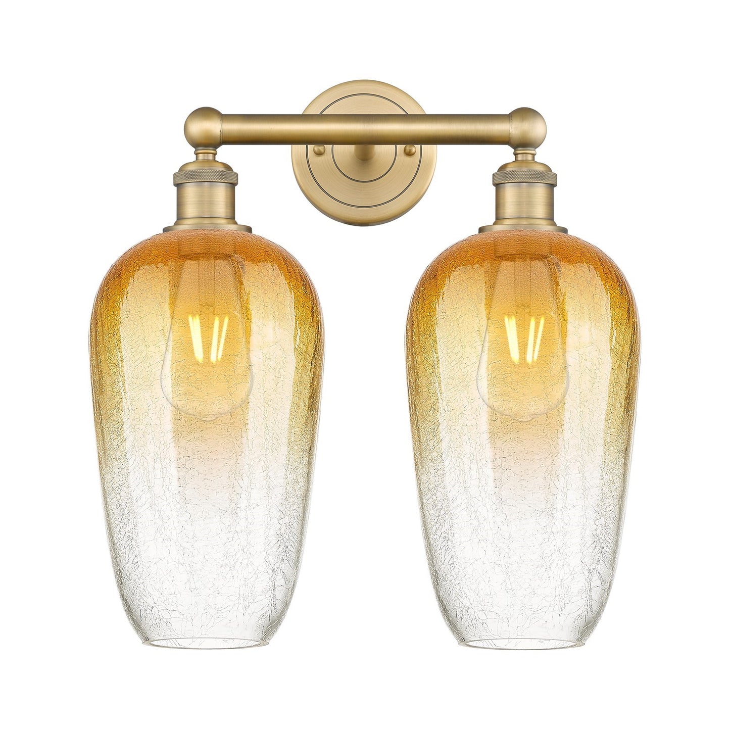 Innovations Brookhaven Flute 16in 2-Light Bath Vanity | Industrial Brushed Brass Steel and Amber Glass | Damp Rated Bathroom | Model 616-2W-BB-G484-7AM