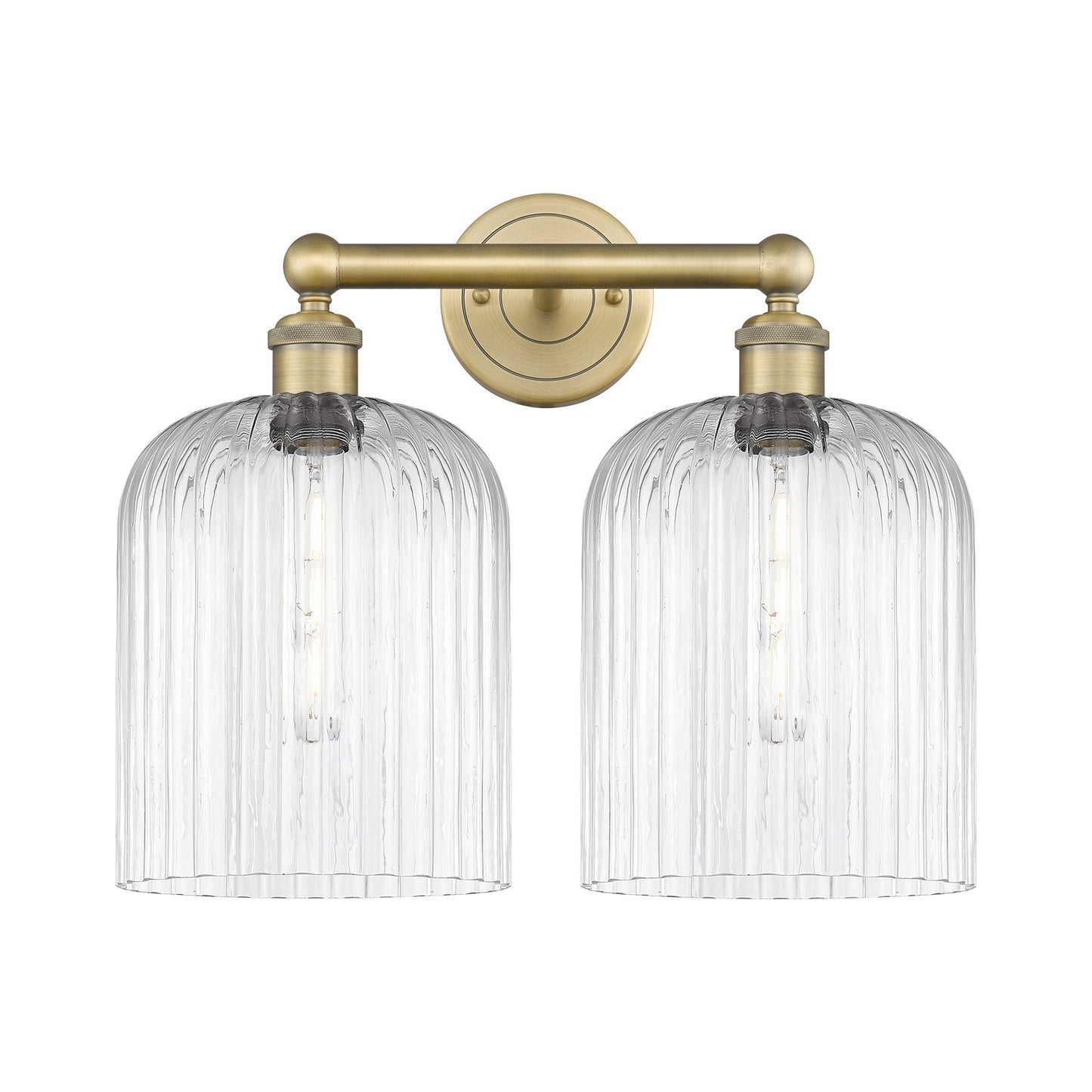 Innovations Bridal Veil 14in 2-Light Bath Vanity | Art Nouveau Brushed Brass and Clear Ribbed Glass | Bathroom & Powder Room | Model 616-2W-BB-G559-8CL
