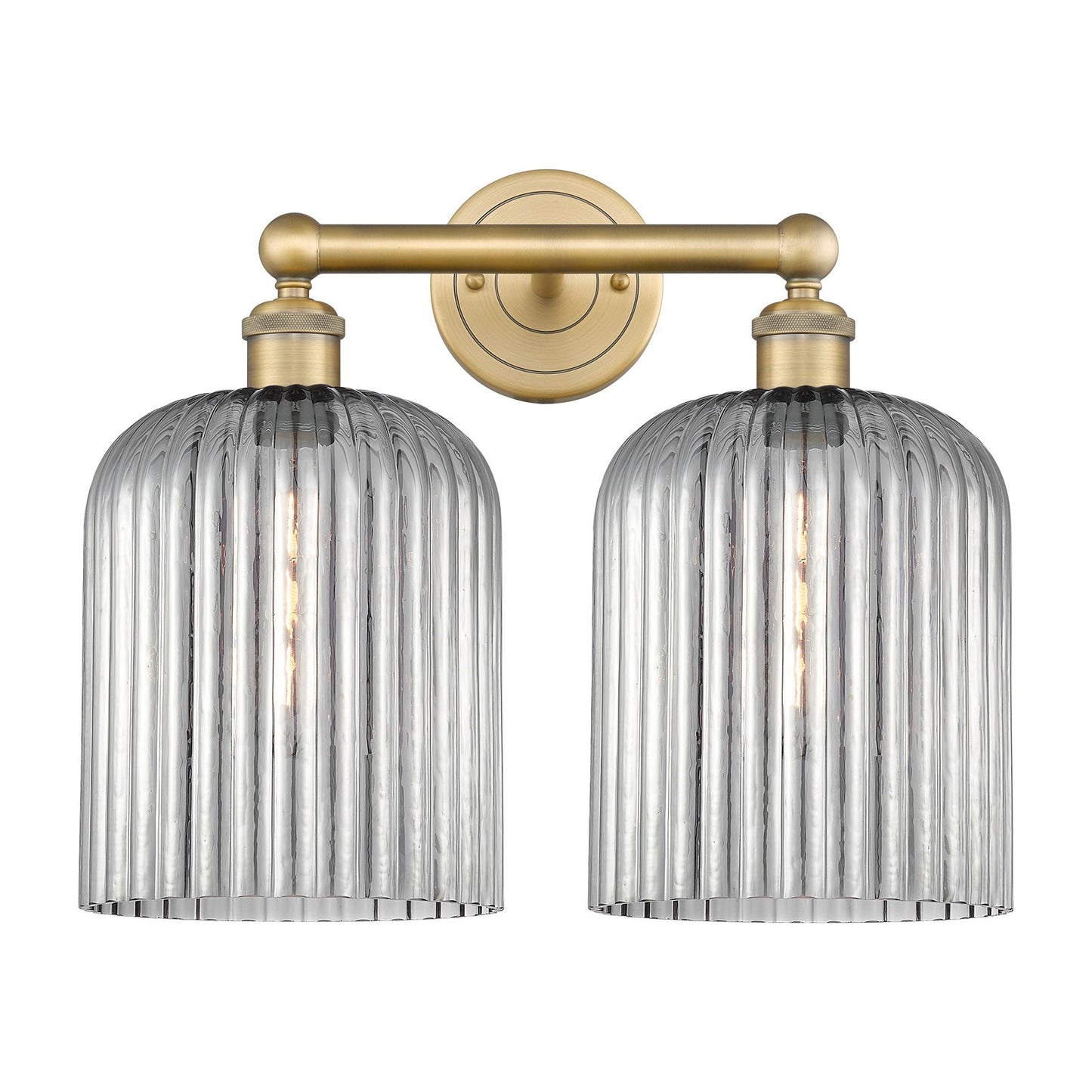 Innovations Bridal Veil 14in 2-Light Bath Vanity | Brushed Brass Steel and Cast Brass with Light Smoke Ribbed Glass | Bathroom | Model 616-2W-BB-G559-8SM