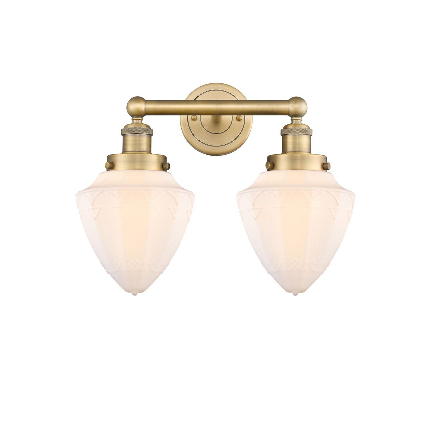Innovations Bullet 16in 2-Light Bath Vanity Light | Industrial Art Nouveau Brushed Brass and Matte White Frosted Glass | Bathroom | Model 616-2W-BB-G661-7