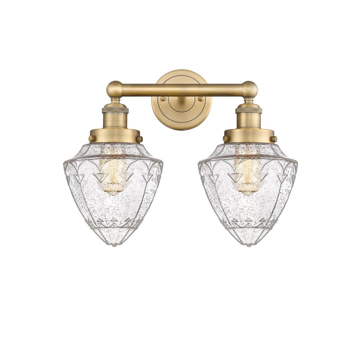 Innovations Bullet 16in 2-Light Bath Vanity Light | Industrial Brushed Brass Steel and Seedy Glass | Kitchen & Bathroom Vanity | Model 616-2W-BB-G664-7