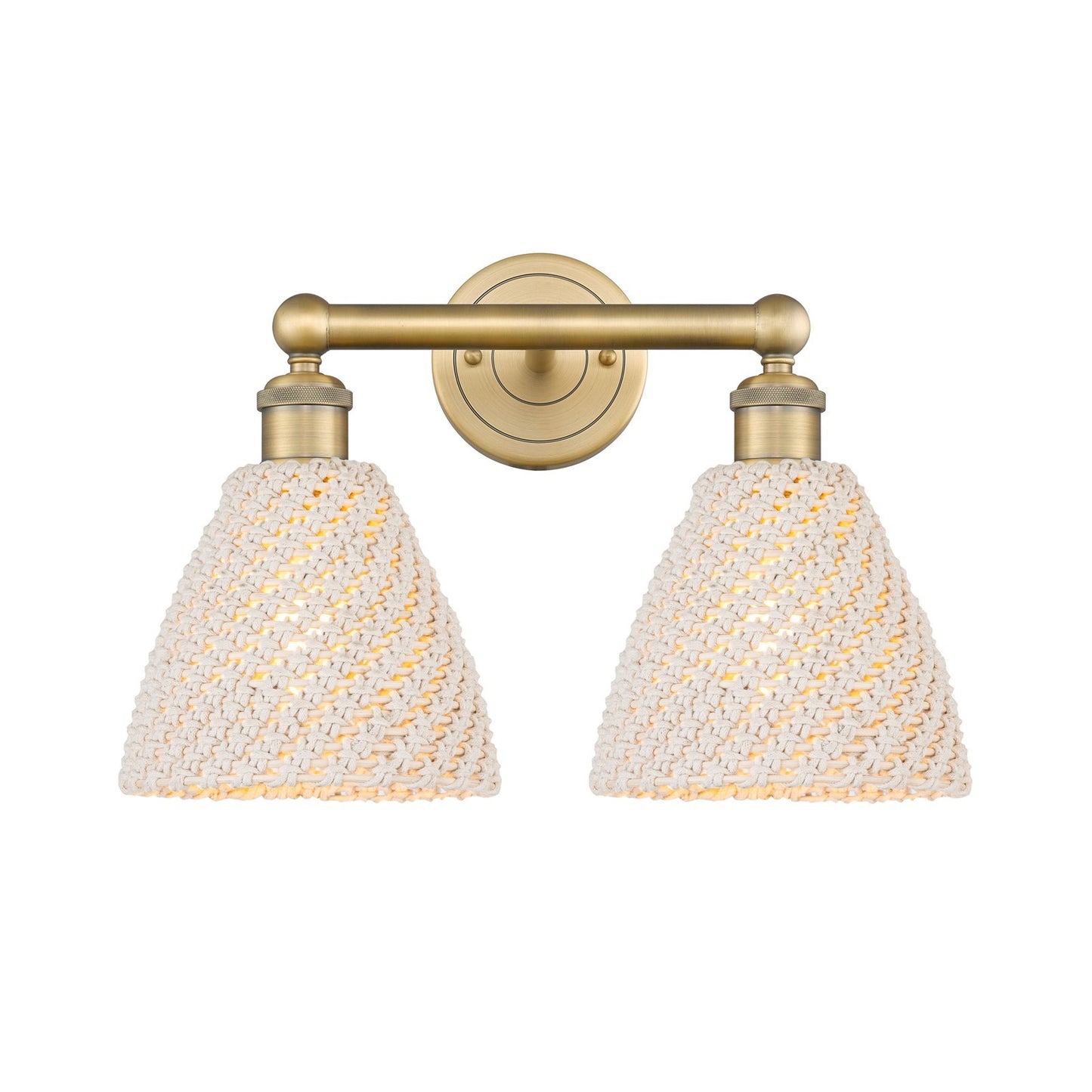 Innovations Bristol Natural 17in 2-Light Bath Vanity Light | Industrial Brushed Brass and Natural Fiber Shade | Bathroom | Model 616-2W-BB-NBD-75-NAT
