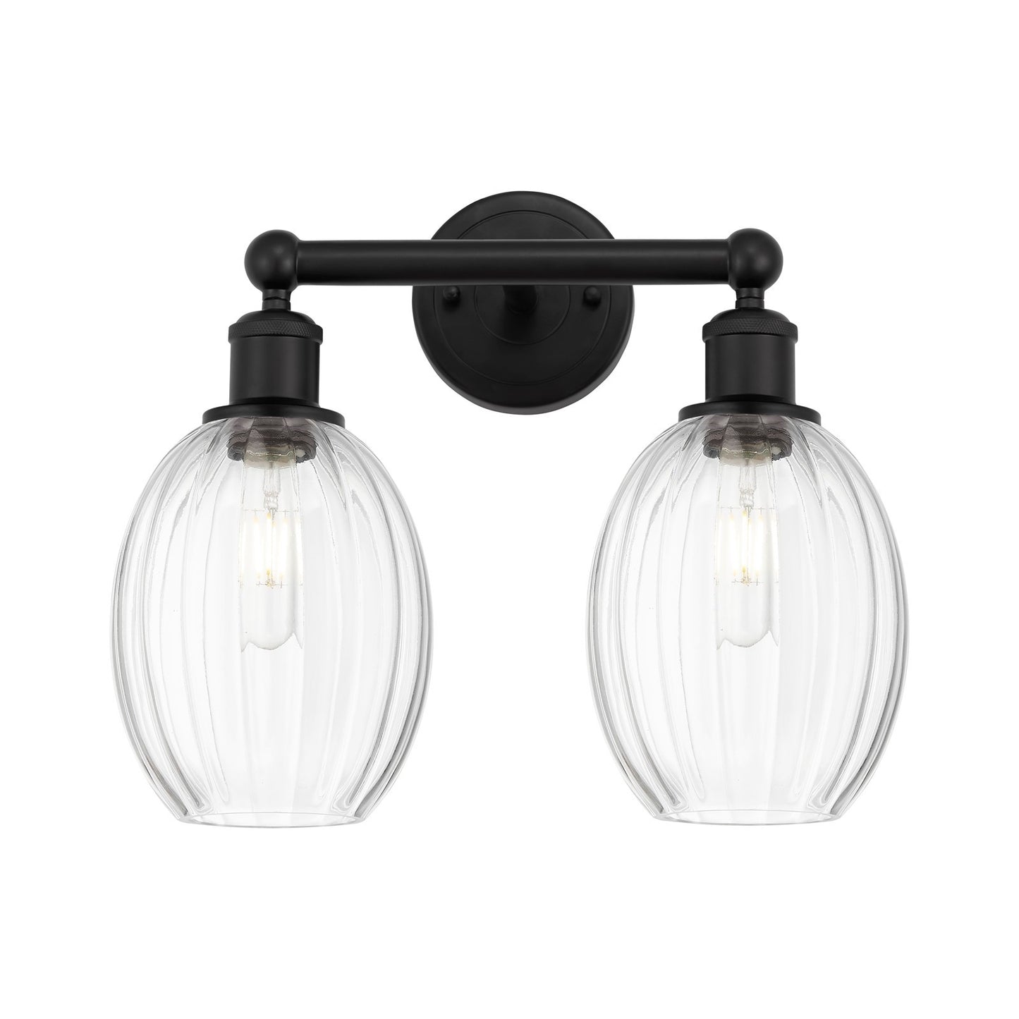 Innovations Preston Bulb 15in 2-Light Bath Vanity | Industrial Matte Black Steel and Clear Glass | Bathroom Vanity & Powder | Model 616-2W-BK-G459-6CL