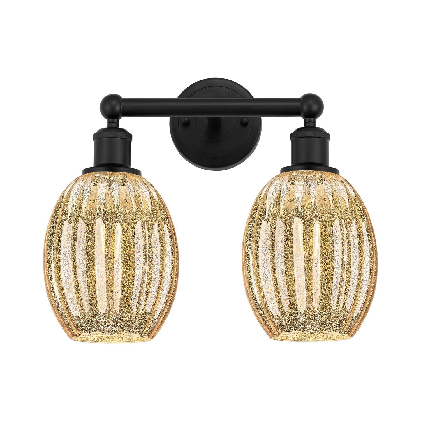 Innovations Preston Bulb 15in 2-Light Bath Vanity | Industrial Matte Black Steel and Mercury Glass | Bathroom Vanity Light | Model 616-2W-BK-G459-6ME