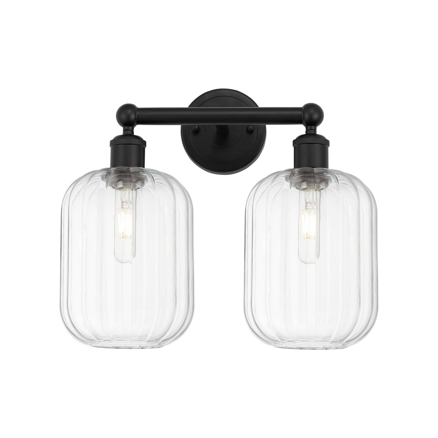Innovations Preston Cylinder 16in 2-Light Bath Vanity | Industrial Matte Black Steel and Clear Glass | Bathroom Vanity & Powder | Model 616-2W-BK-G460-7CL