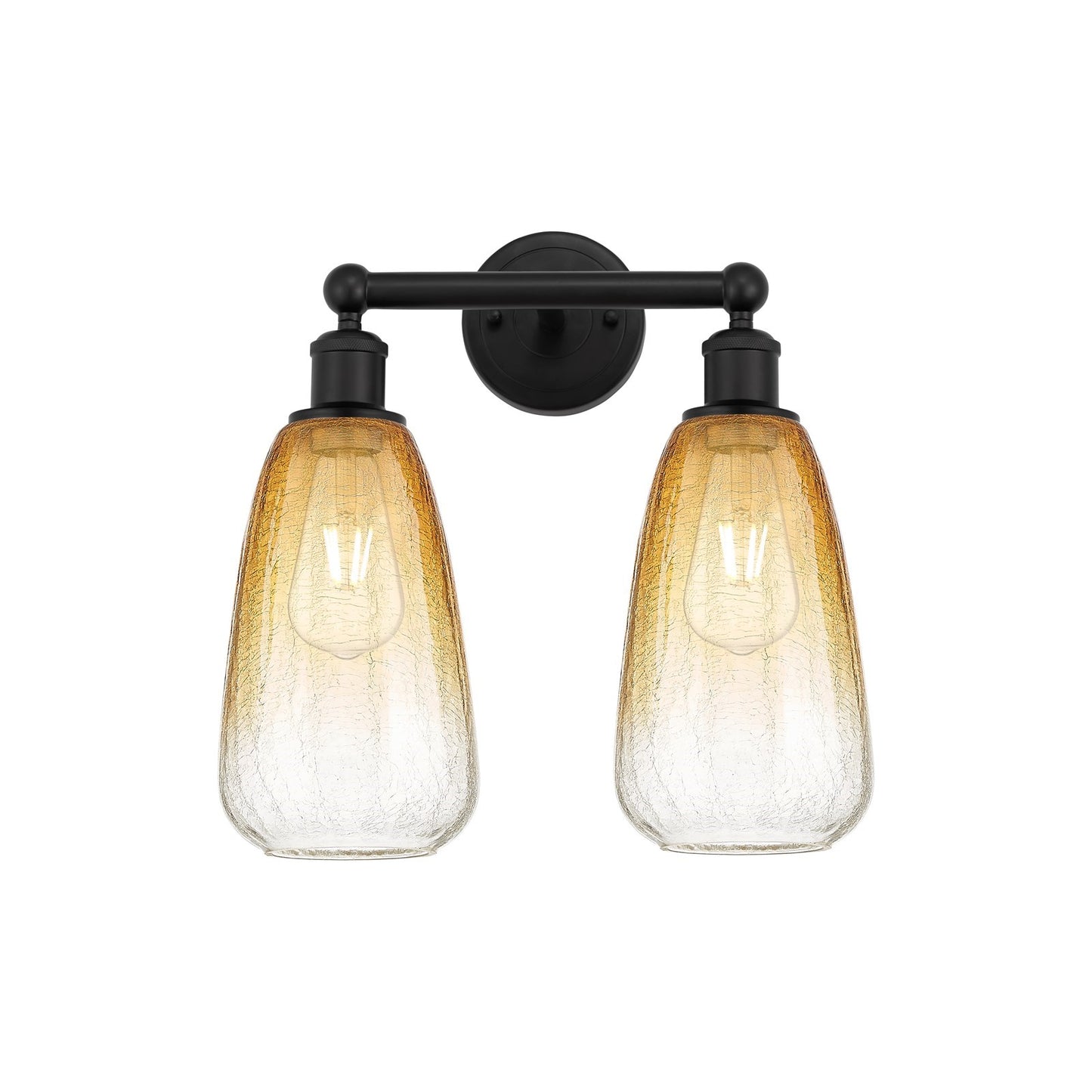 Innovations Brookhaven Almond 15in 2-Light Bath Vanity | Industrial Matte Black Steel and Amber Glass | Bathroom Vanity | 15 x | Model 616-2W-BK-G480-6AM