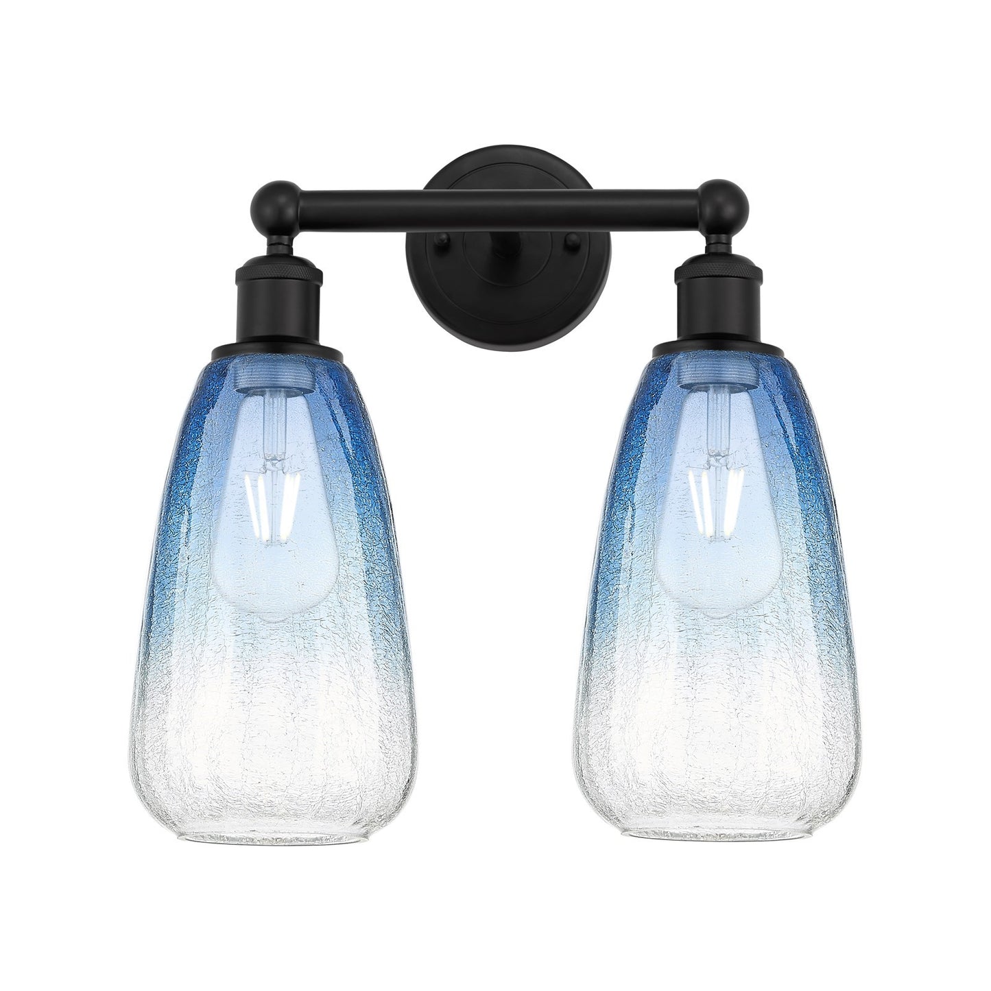 Innovations Brookhaven Almond 15in 2-Light Bath Vanity | Industrial Matte Black Steel and Sapphire Blue Glass | Bathroom Vanity | Model 616-2W-BK-G480-6SB