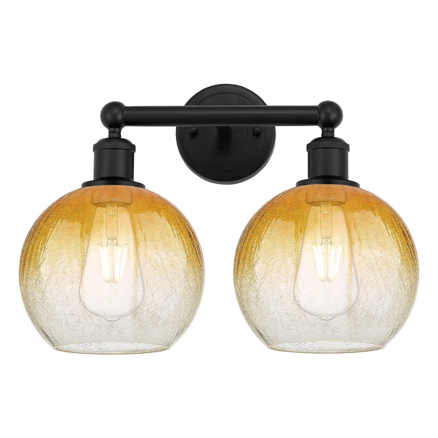 Innovations Brookhaven Globe 17in 2-Light Bath Vanity | Industrial Matte Black Steel and Amber Glass | Bathroom & Powder Room | Model 616-2W-BK-G483-8AM