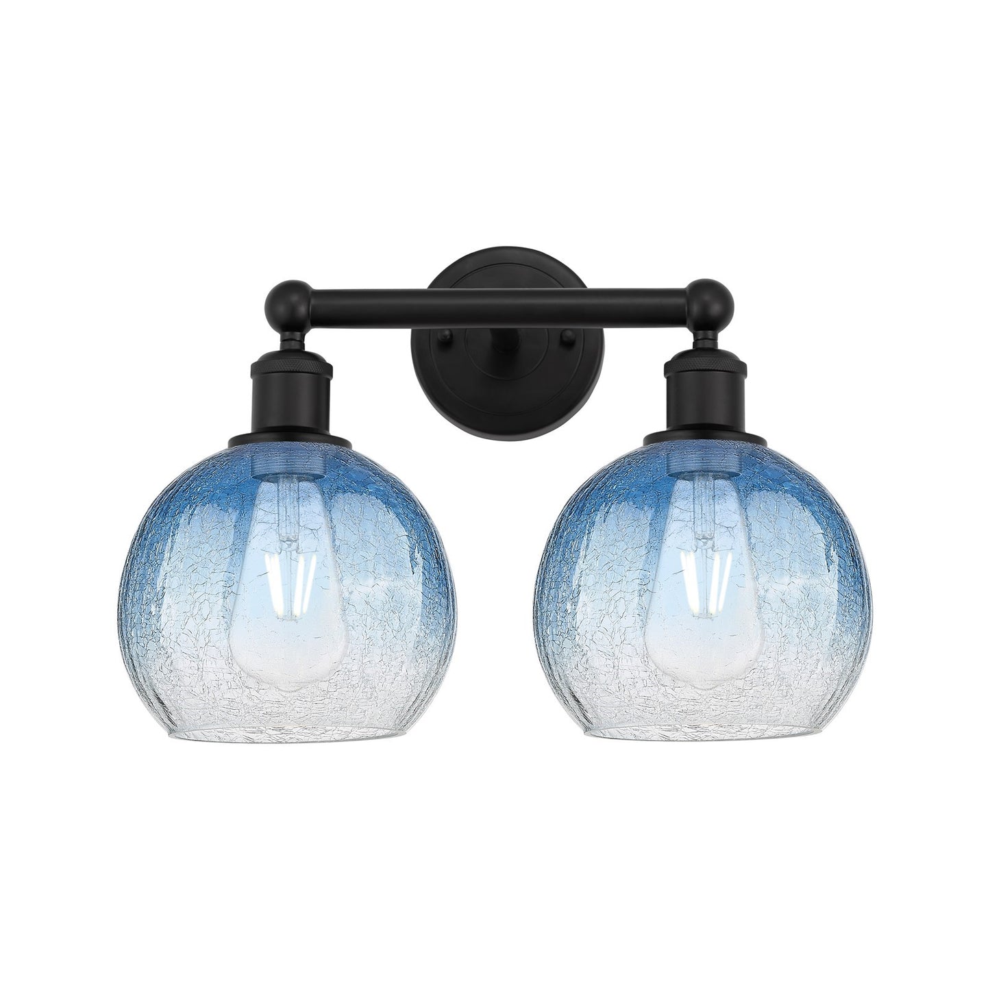 Innovations Brookhaven Globe 17in 2-Light Bath Vanity | Industrial Matte Black Steel and Sapphire Blue Glass | Bathroom & | Model 616-2W-BK-G483-8SB