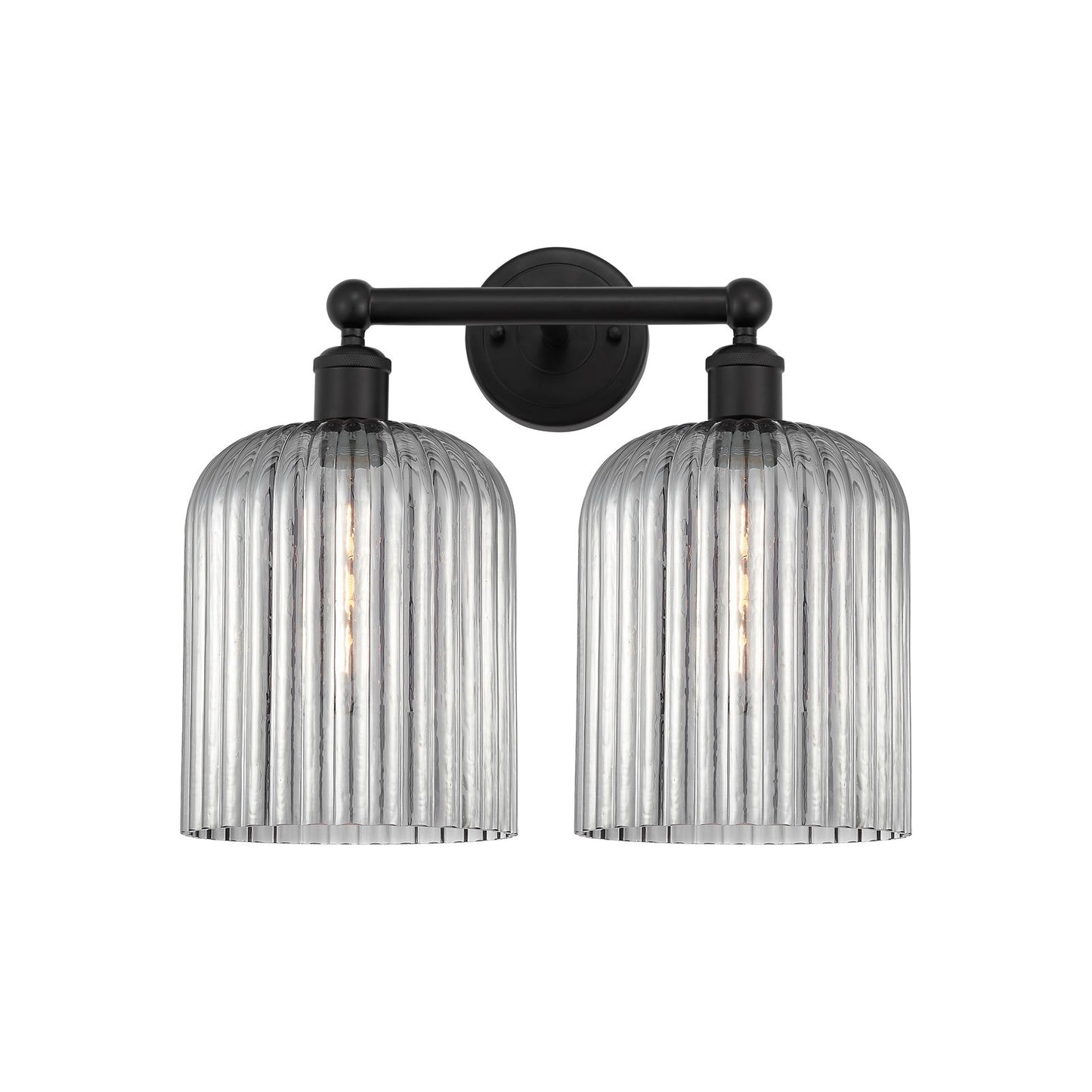 Innovations Bridal Veil 14in 2-Light Bath Vanity | Industrial Art Nouveau Matte Black Steel and Light Smoke Ribbed Glass | Model 616-2W-BK-G559-8SM