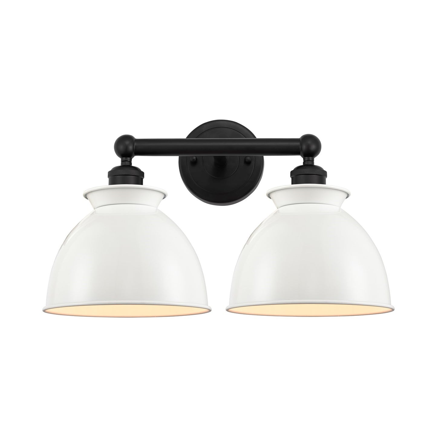 Innovations Adirondack 17in 2-Light Bath Vanity Light | Industrial Farmhouse Matte Black Steel and Cast Brass with Glossy White | Model 616-2W-BK-M14-W
