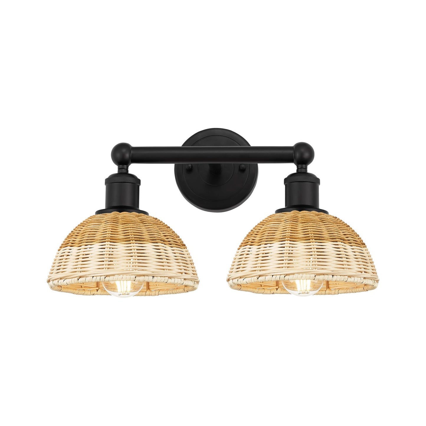 Innovations Bristol Natural II 17in 2-Light Bath Vanity Light | Industrial Matte Black Steel and Natural Fiber Shade | Model 616-2W-BK-NBD2-75-NAT