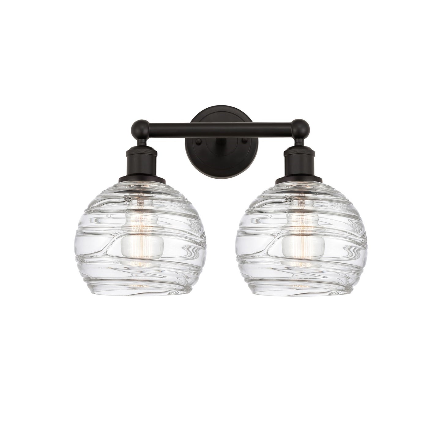 Innovations Athens Deco Swirl 17in 2-Light Bath Vanity Light | Industrial Oil Rubbed Bronze Steel and Clear Deco Swirl Glass | Model 616-2W-OB-G1213-8CL