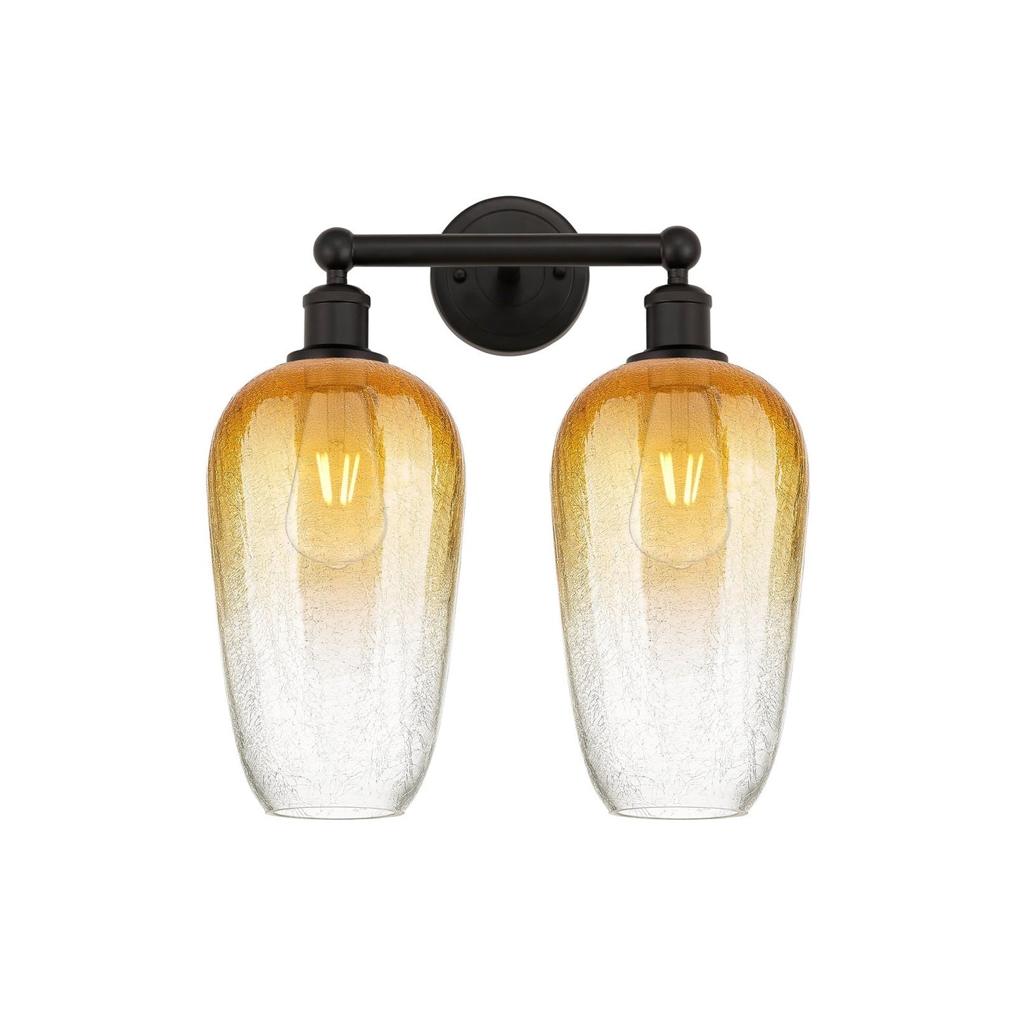 Innovations Brookhaven Flute 16in 2-Light Bath Vanity Light | Industrial Oil Rubbed Bronze Steel and Amber Glass | Bathroom | Model 616-2W-OB-G484-7AM