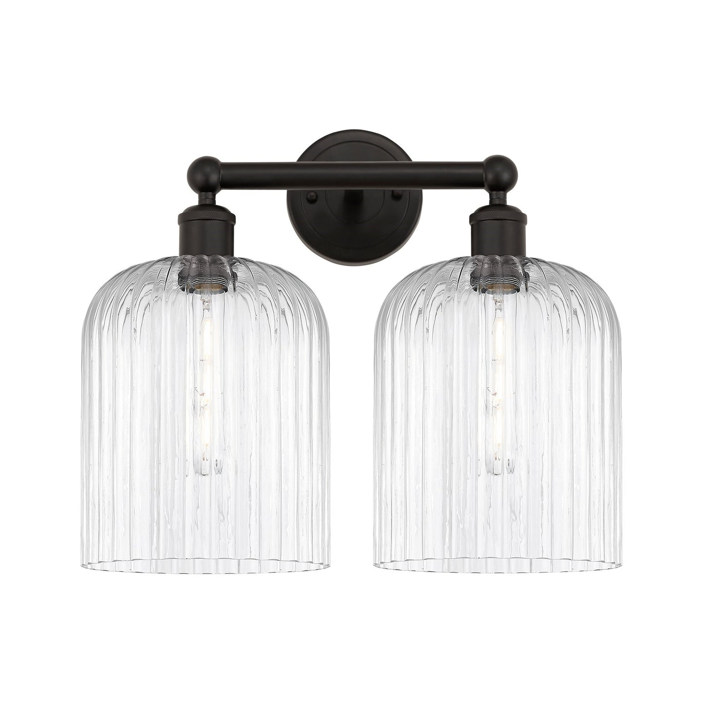 Innovations Bridal Veil 14in 2-Light Bath Vanity Light | Industrial Oil Rubbed Bronze and Clear Ribbed Glass | Bathroom Vanity | Model 616-2W-OB-G559-8CL