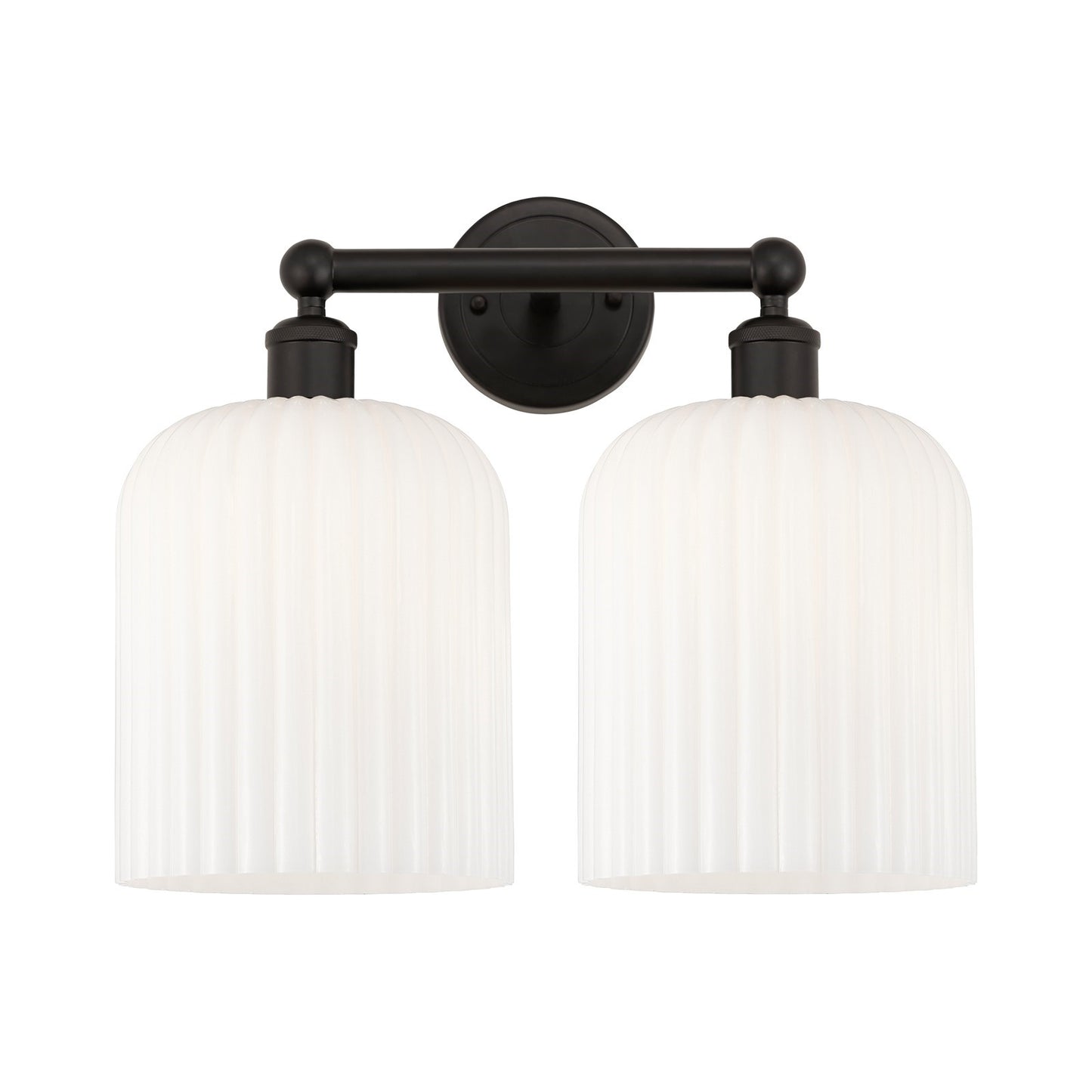 Innovations Bridal Veil 14in 2-Light Bath Vanity Light | Art Nouveau Oil Rubbed Bronze and Gloss White Ribbed Glass | Bathroom | Model 616-2W-OB-G559-8GWH