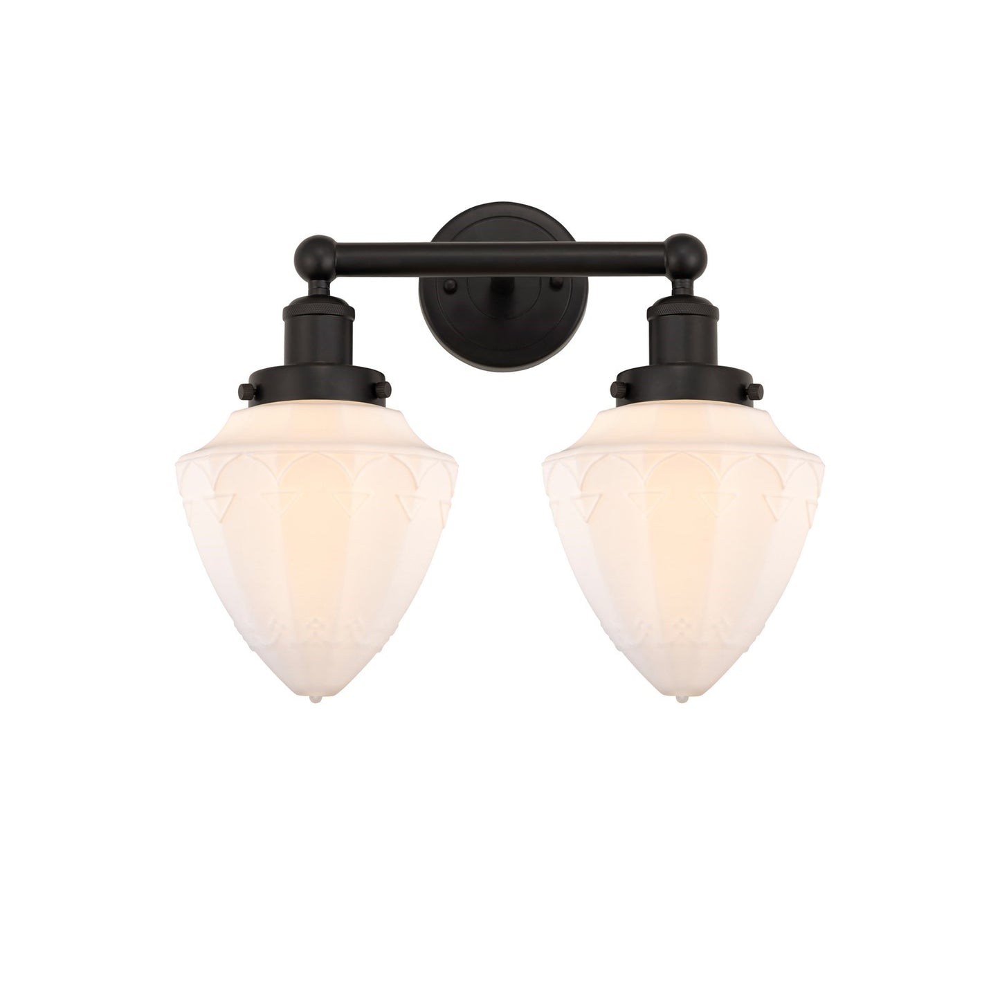 Innovations Bullet 16in 2-Light Bath Vanity Light | Industrial Oil Rubbed Bronze and Matte White Frosted Glass | Bathroom Vanity | Model 616-2W-OB-G661-7