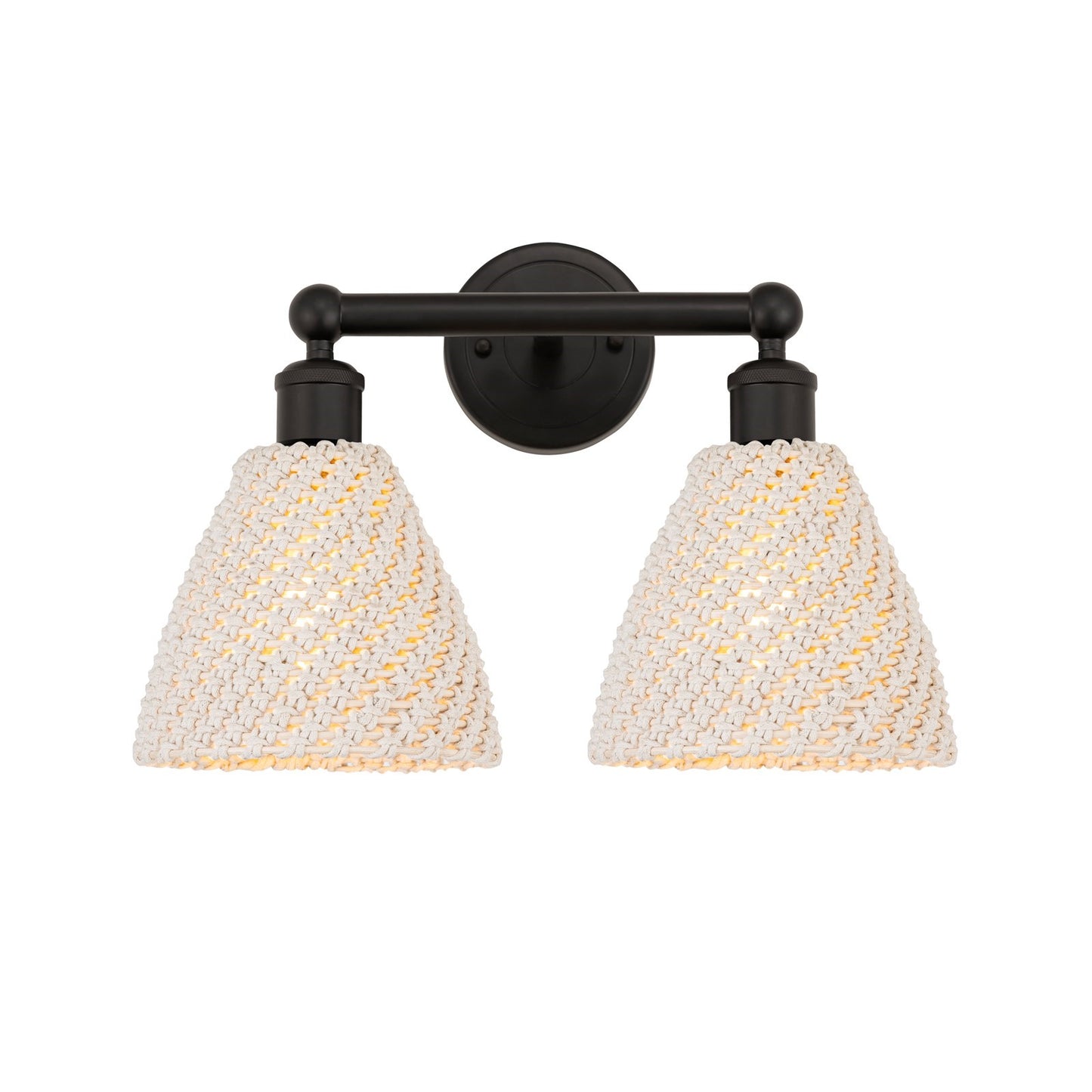 Innovations Bristol Natural 17in 2-Light Bath Vanity Light | Industrial Oil Rubbed Bronze Steel and Natural Fiber Shade | Model 616-2W-OB-NBD-75-NAT