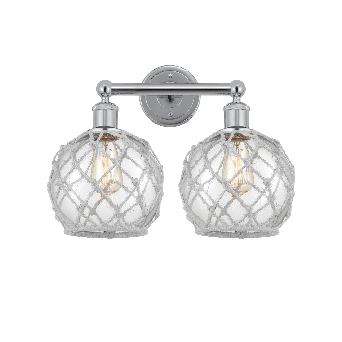Innovations Farmhouse Rope 17in 2-Light Bath Vanity | Industrial Polished Chrome Steel and Clear Glass with White Rope | Model 616-2W-PC-G122-8RW