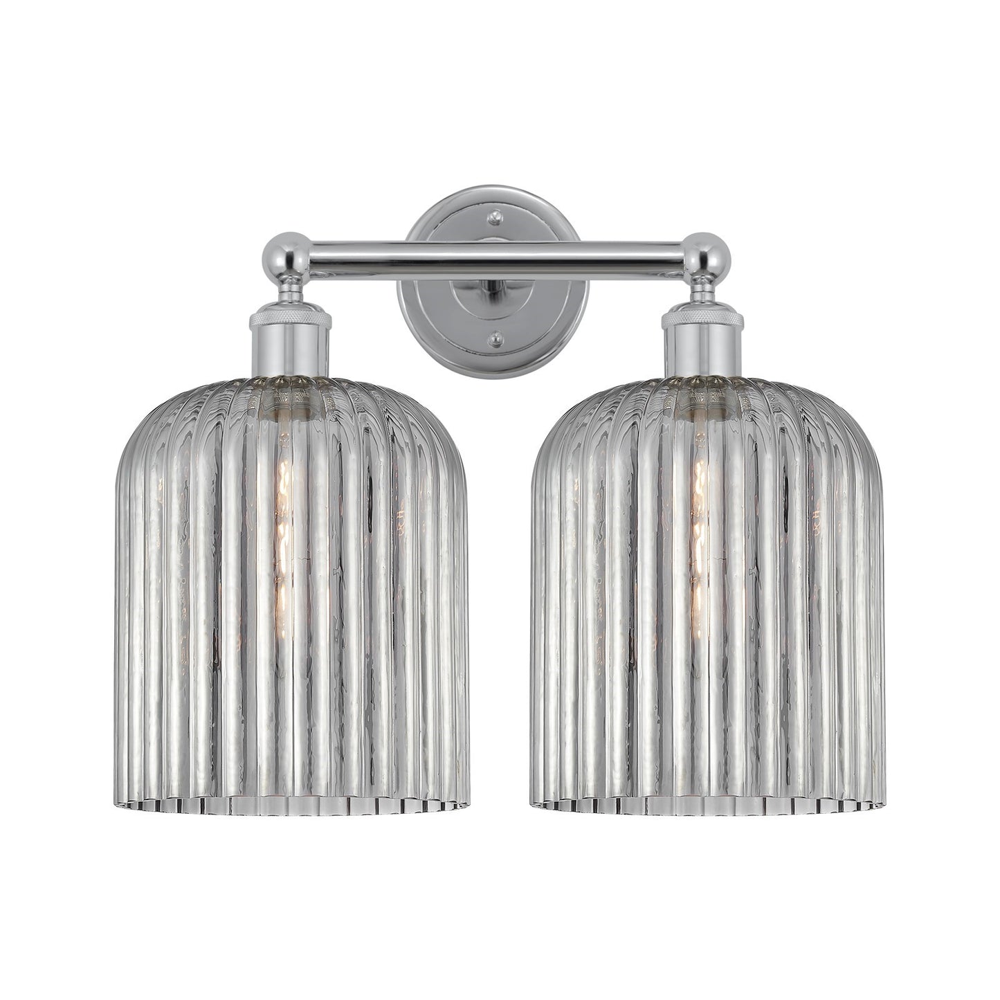 Innovations Bridal Veil 14in 2-Light Bath Vanity Light | Art Nouveau Polished Chrome and Light Smoke Ribbed Glass | Bathroom | Model 616-2W-PC-G559-8SM