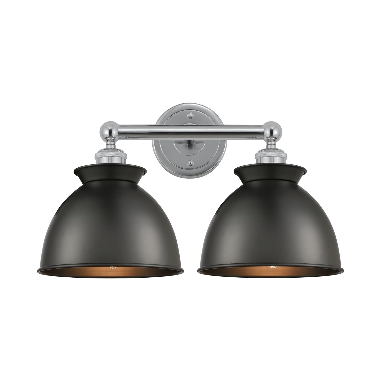 Innovations Adirondack 17in 2-Light Bath Vanity Light | Industrial Farmhouse Polished Chrome and Matte Black Metal Shade | Model 616-2W-PC-M14-BK