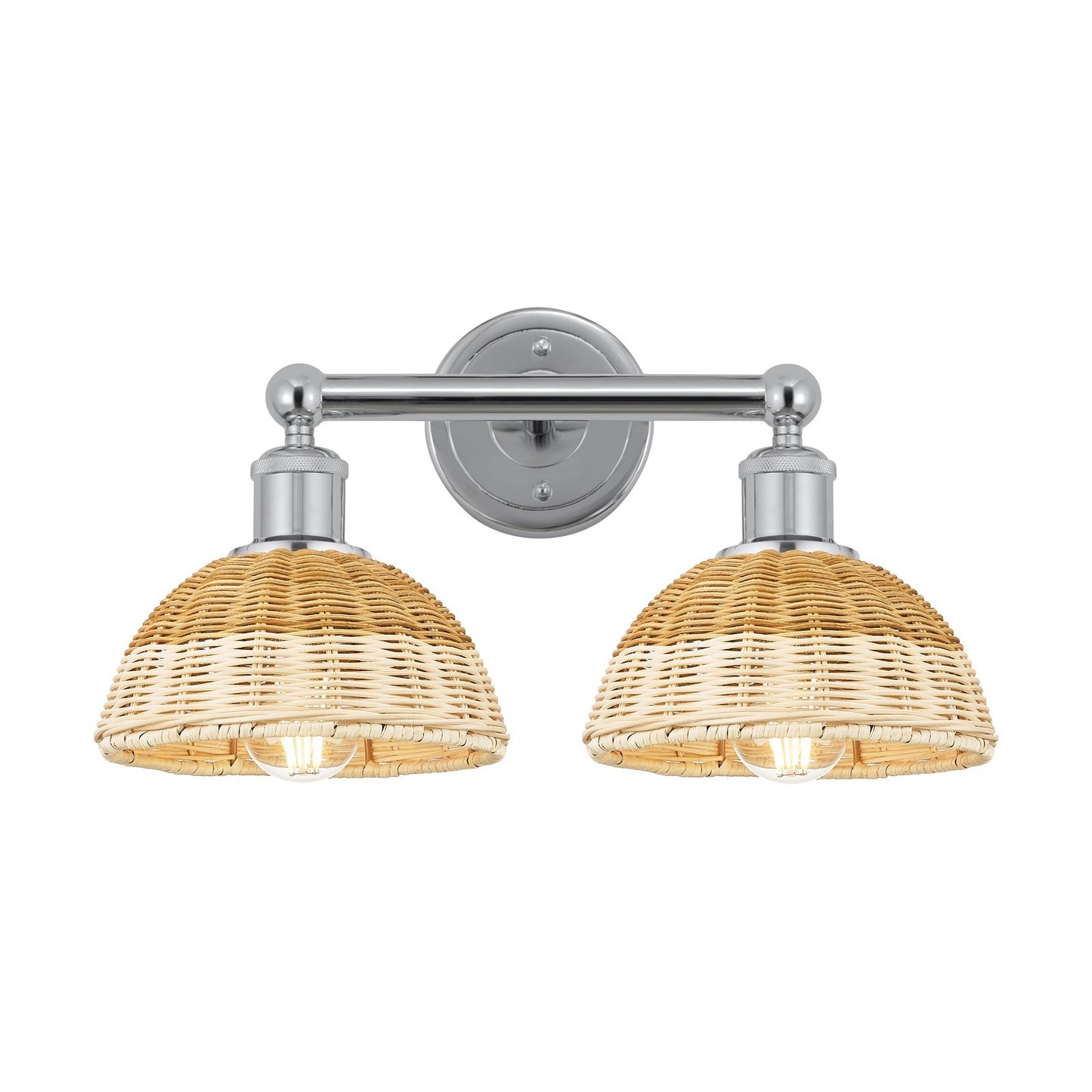 Innovations Bristol Natural II 17in 2-Light Bath Vanity Light | Industrial Polished Chrome Steel and Natural Fiber Shade | Model 616-2W-PC-NBD2-75-NAT