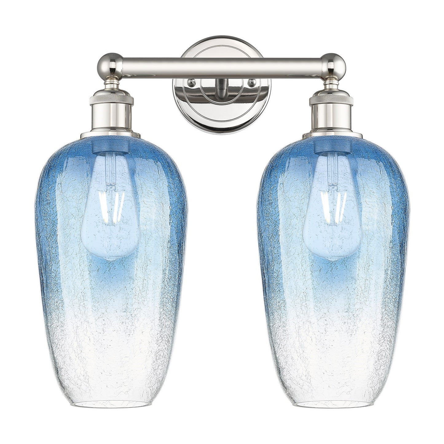 Innovations Brookhaven Flute 16in 2-Light Bath Vanity Light | Industrial Polished Nickel and Sapphire Blue Glass | Bathroom | Model 616-2W-PN-G484-7SB