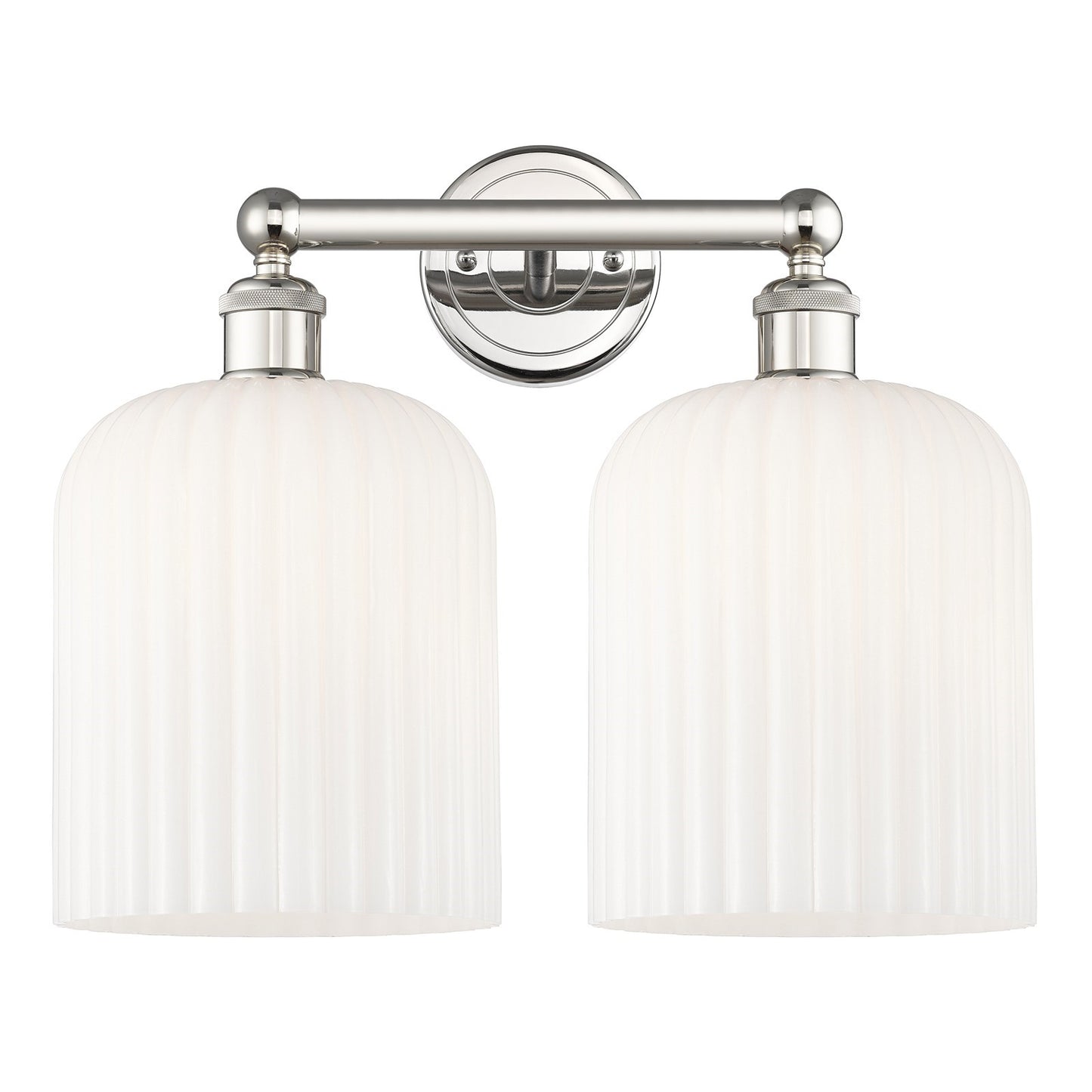 Innovations Bridal Veil 14in 2-Light Bath Vanity Light | Art Nouveau Industrial Polished Nickel and Gloss White Ribbed Glass | Model 616-2W-PN-G559-8GWH