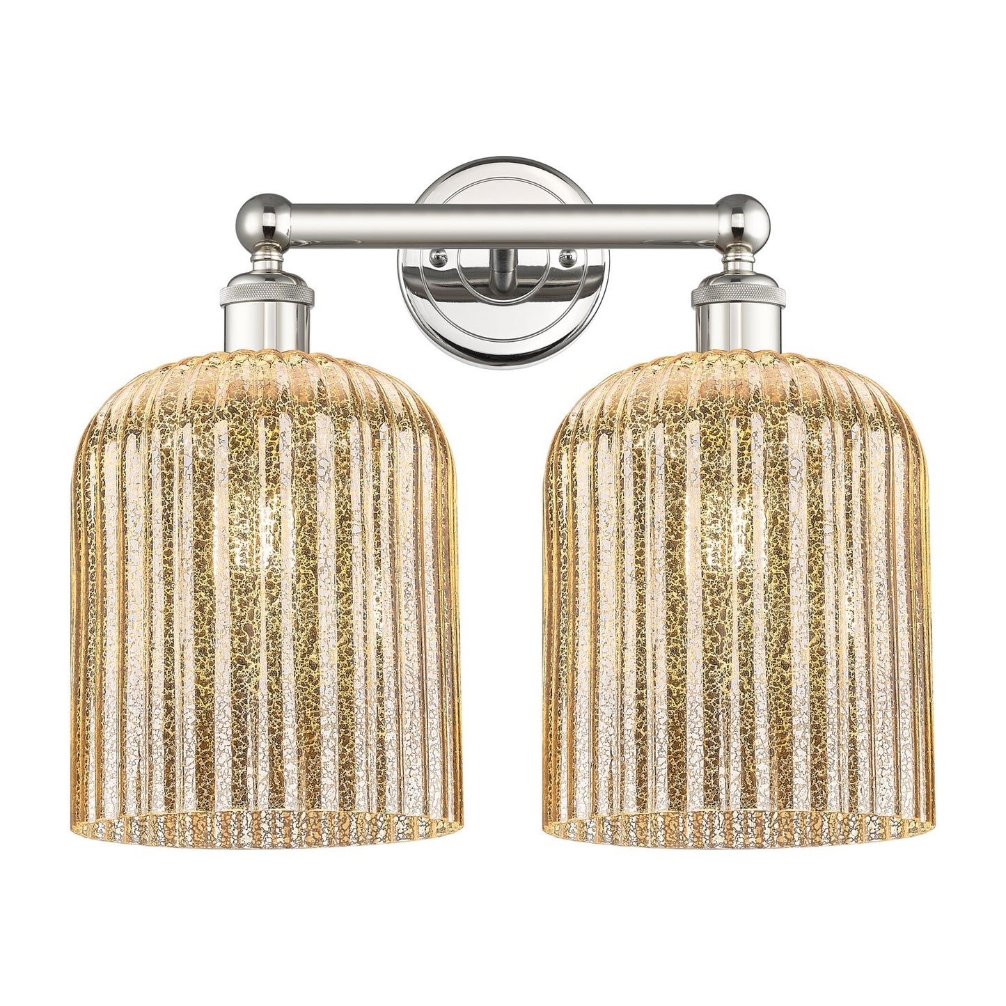 Innovations Bridal Veil 14in 2-Light Bath Vanity Light | Art Nouveau Polished Nickel and Mercury Ribbed Glass | Bathroom Vanity | Model 616-2W-PN-G559-8ME