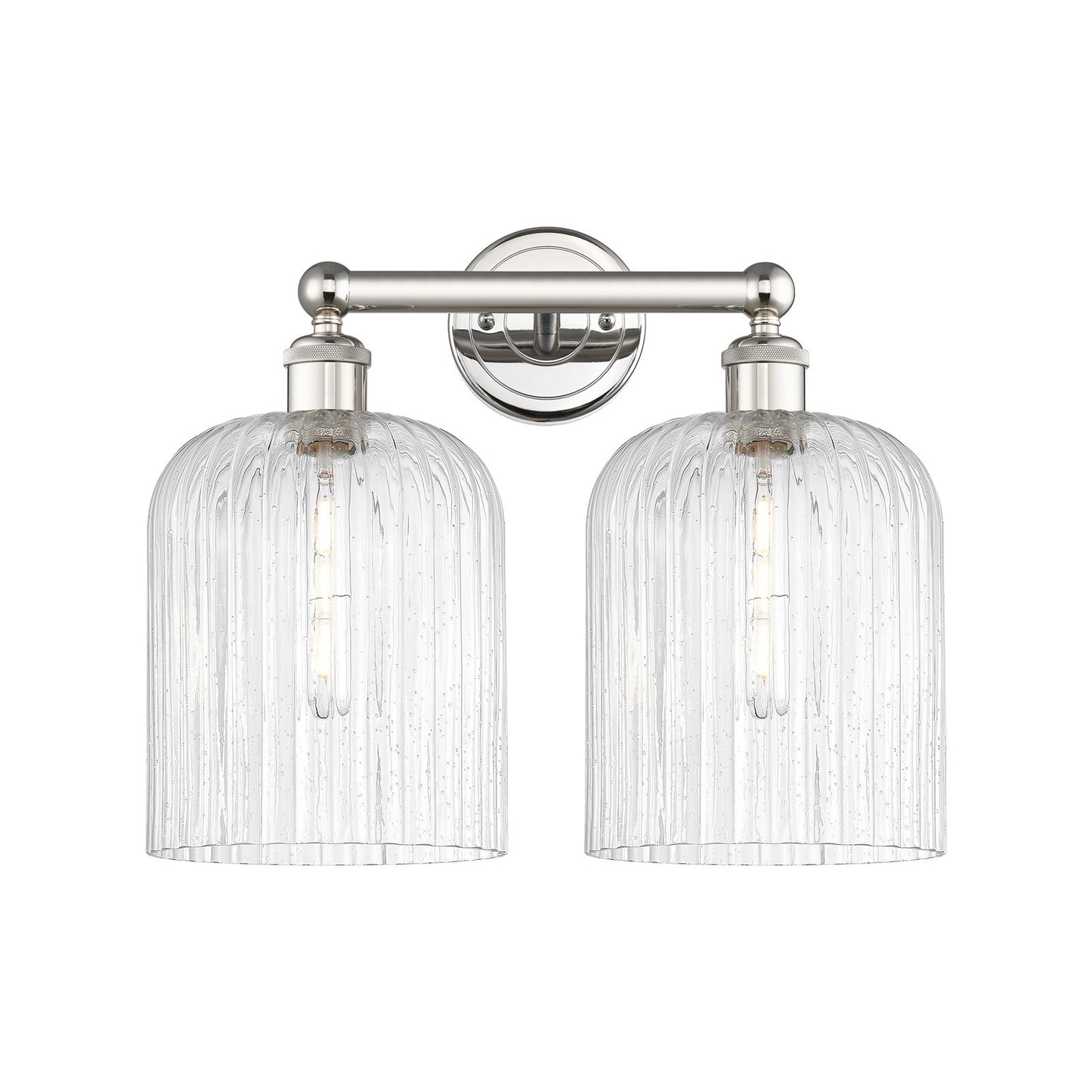 Innovations Bridal Veil 14in 2-Light Bath Vanity Light | Art Nouveau Polished Nickel and Seedy Ribbed Glass | Bathroom Vanity | Model 616-2W-PN-G559-8SDY