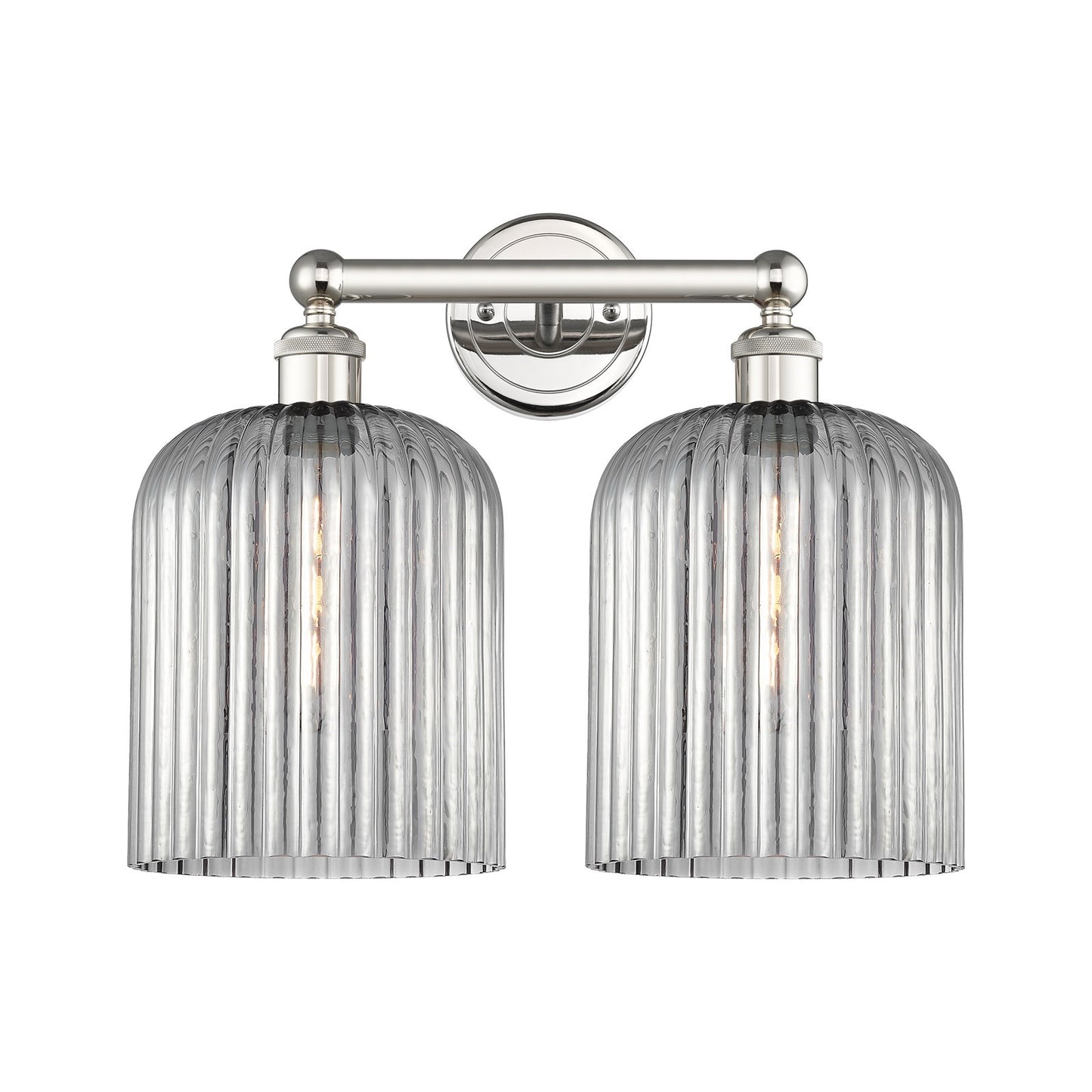 Innovations Bridal Veil 14in 2-Light Bath Vanity Light | Art Nouveau Polished Nickel and Light Smoke Ribbed Glass | Bathroom | Model 616-2W-PN-G559-8SM
