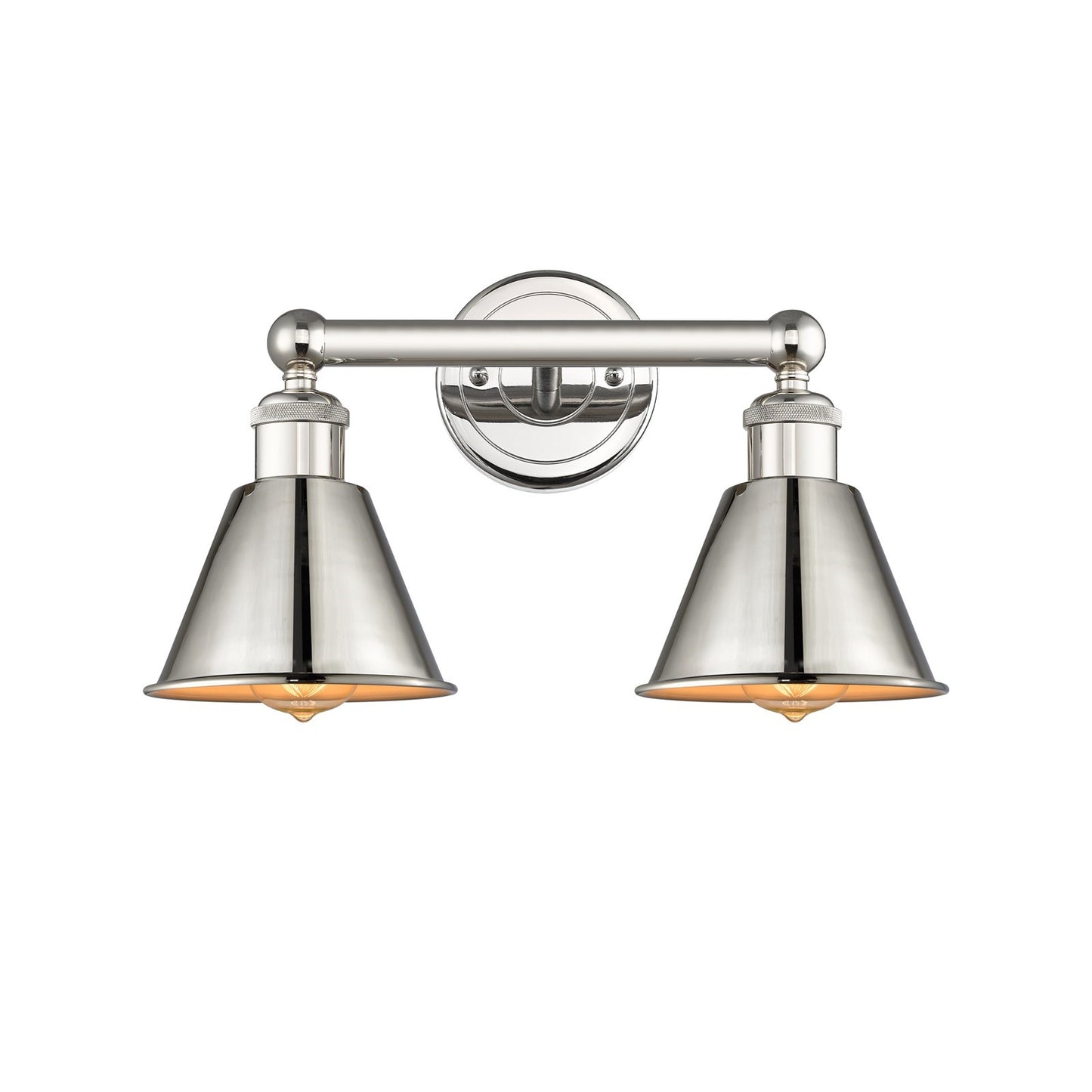 Innovations Smithfield 16in 2-Light Bath Vanity | Industrial Farmhouse Polished Nickel Steel and Metal Shade | Bathroom Vanity | Model 616-2W-PN-M8-PN