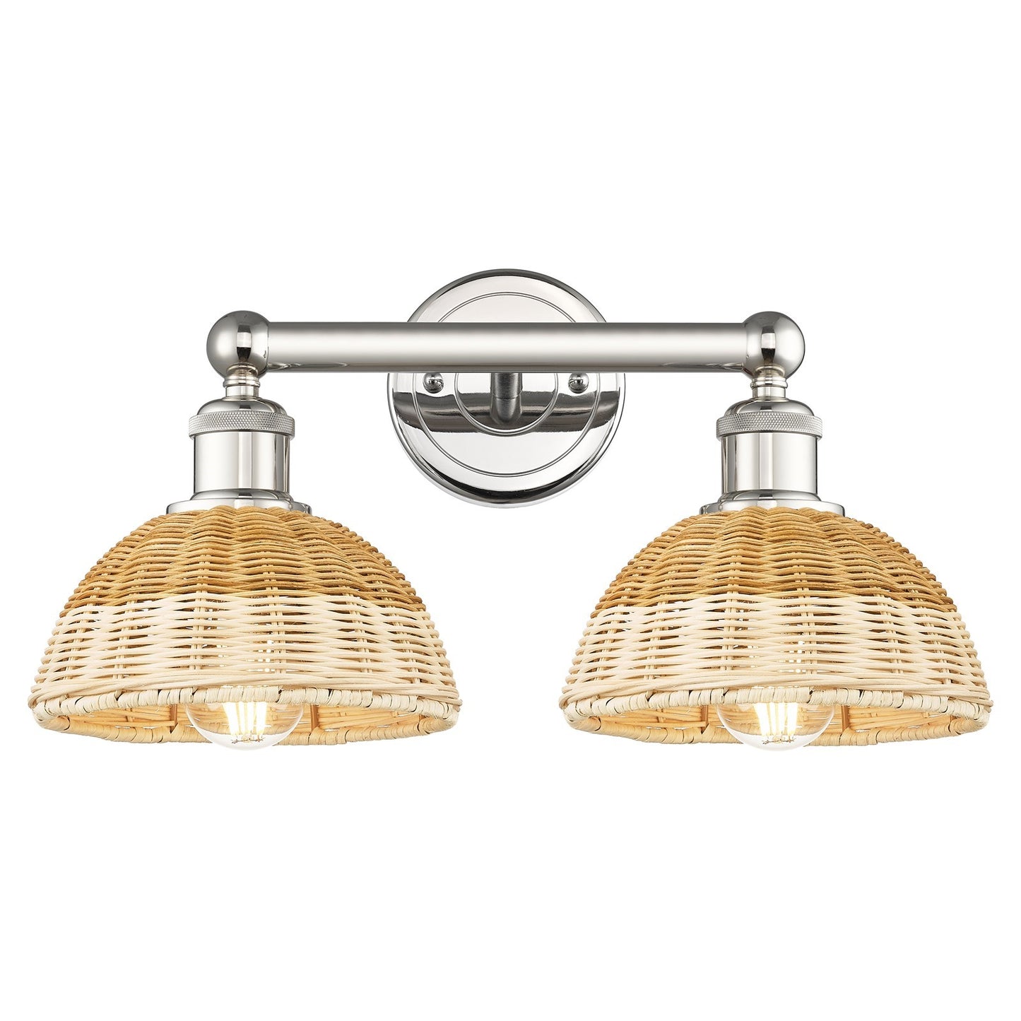 Innovations Bristol Natural II 17in 2-Light Bath Vanity Light | Industrial Polished Nickel Steel and Natural Fiber Shade | Model 616-2W-PN-NBD2-75-NAT
