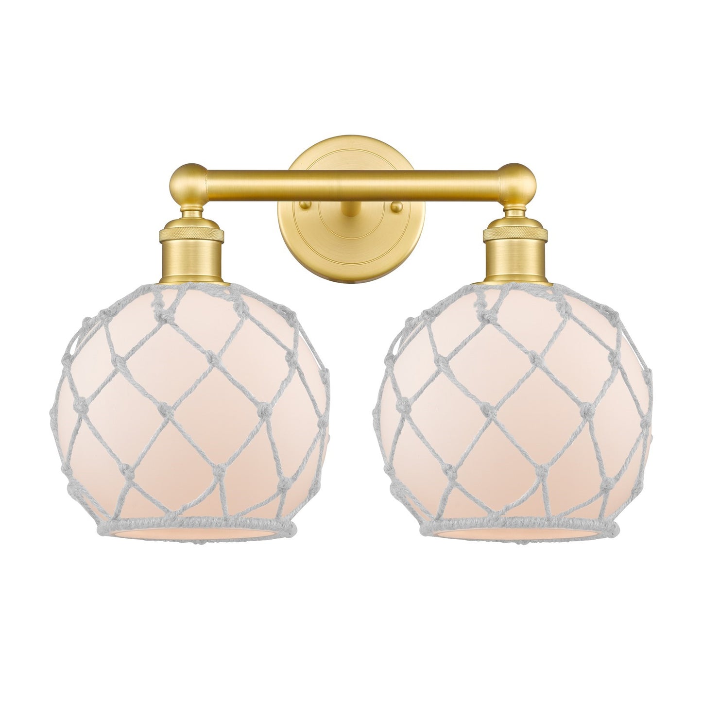 Innovations Farmhouse Rope 17in 2-Light Bath Vanity | Industrial Satin Gold Steel and Cast Brass with White Frosted Glass and | Model 616-2W-SG-G121-8RW