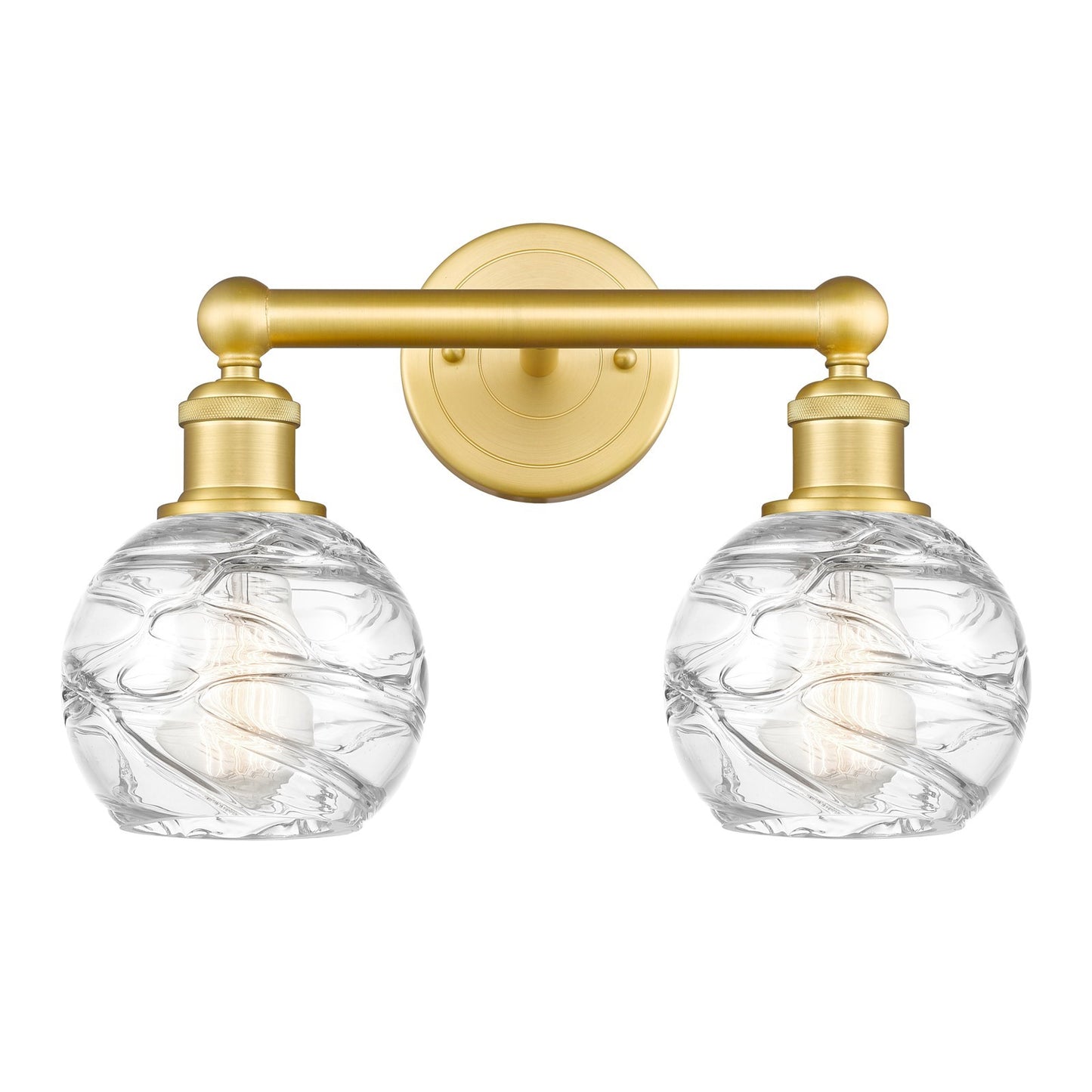 Innovations Athens Deco Swirl 15in 2-Light Bath Vanity Light | Industrial Satin Gold Steel and Clear Deco Swirl Glass | Damp | Model 616-2W-SG-G1213-6CL
