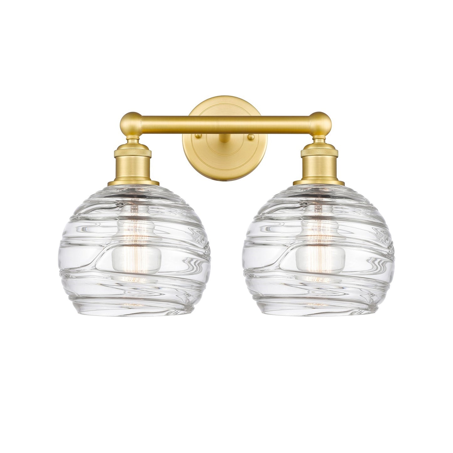 Innovations Athens Deco Swirl 17in 2-Light Bath Vanity | Industrial Satin Gold Steel and Cast Brass with Clear Deco Swirl | Model 616-2W-SG-G1213-8CL