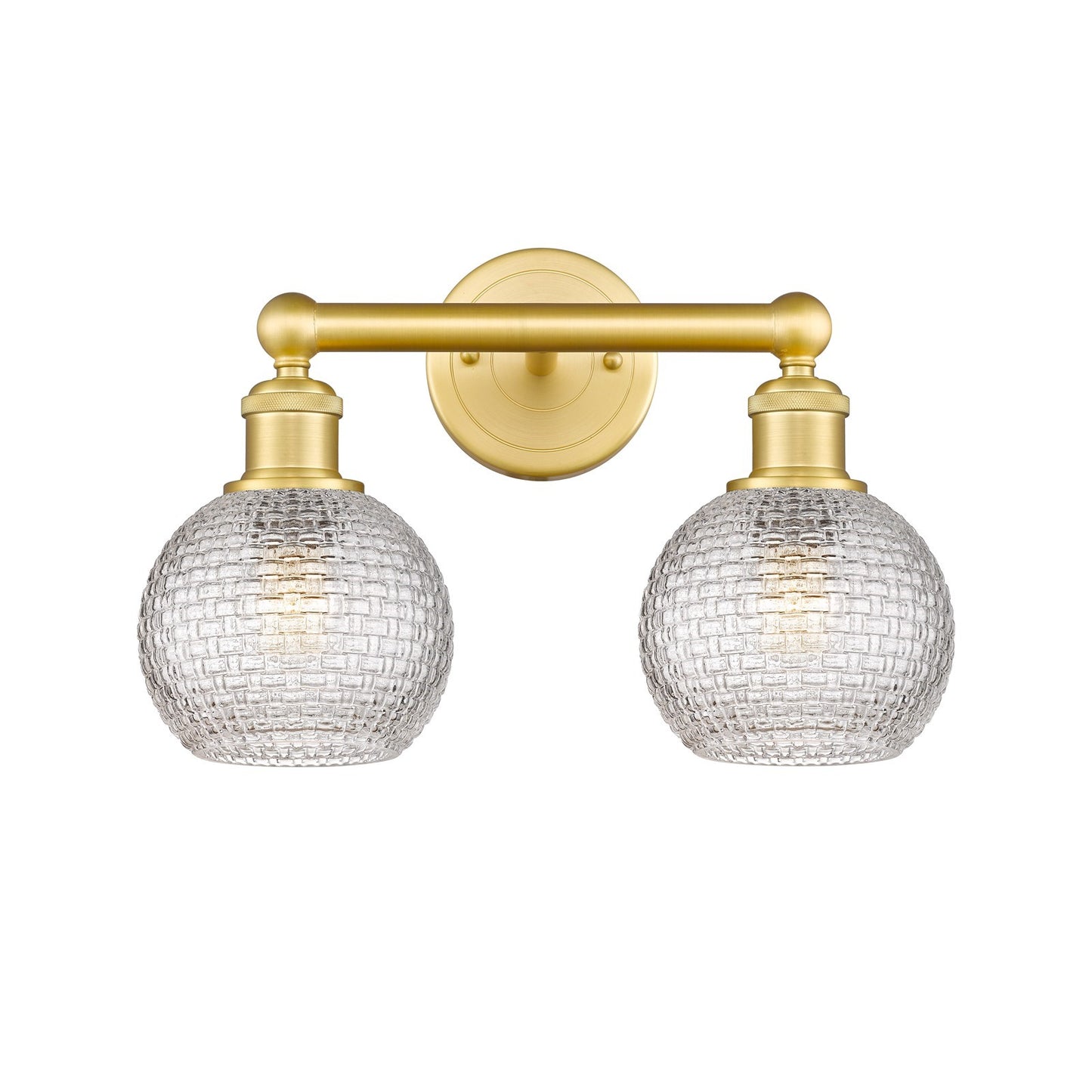 Innovations Athens 15in 2-Light Bath Vanity Light | Modern Farmhouse Satin Gold Steel and Clear Basket Weave Glass | Bathroom | Model 616-2W-SG-G122C-6CL