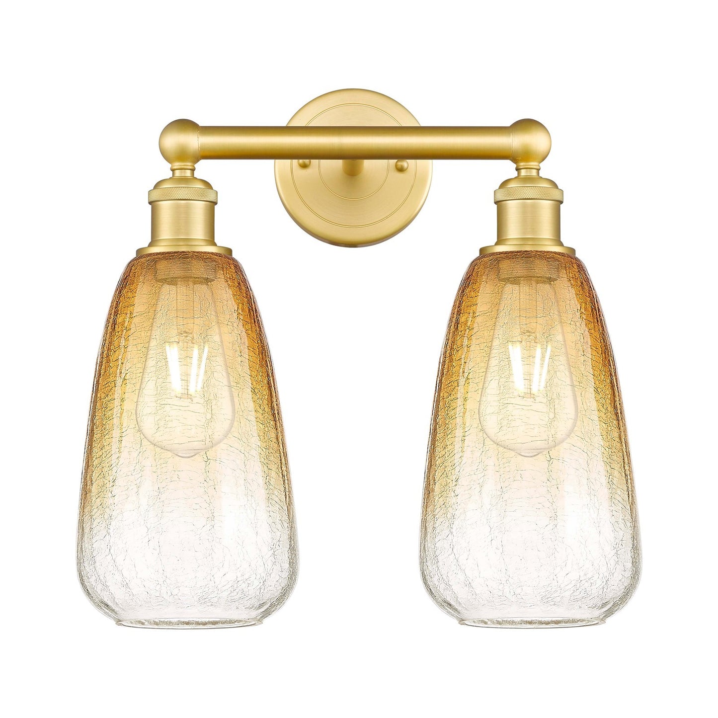Innovations Brookhaven Almond 15in 2-Light Bath Vanity | Industrial Satin Gold Steel and Cast Brass with Amber Glass Shades | Model 616-2W-SG-G480-6AM